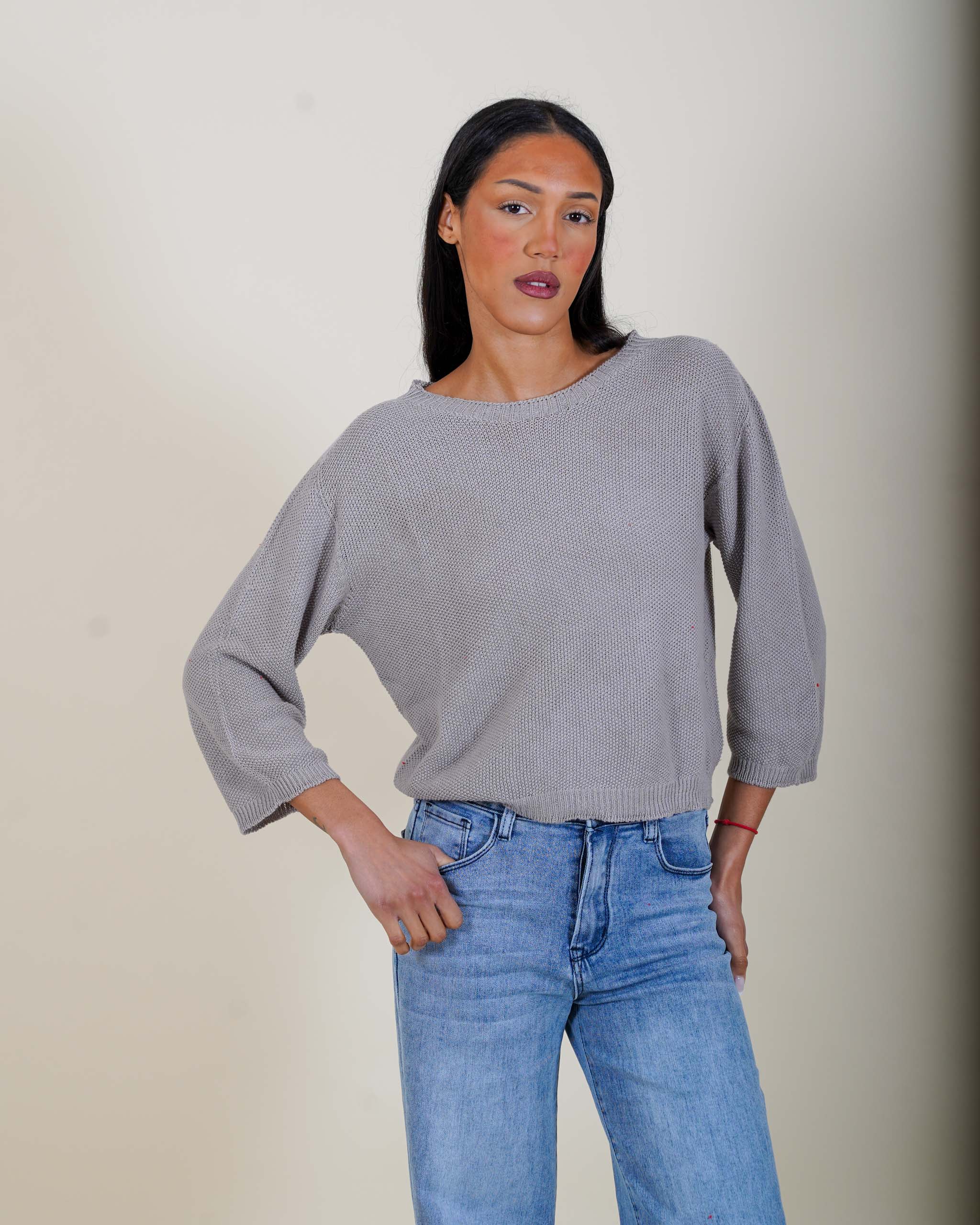 Maglia girocollo in trama punto riso - Petronia