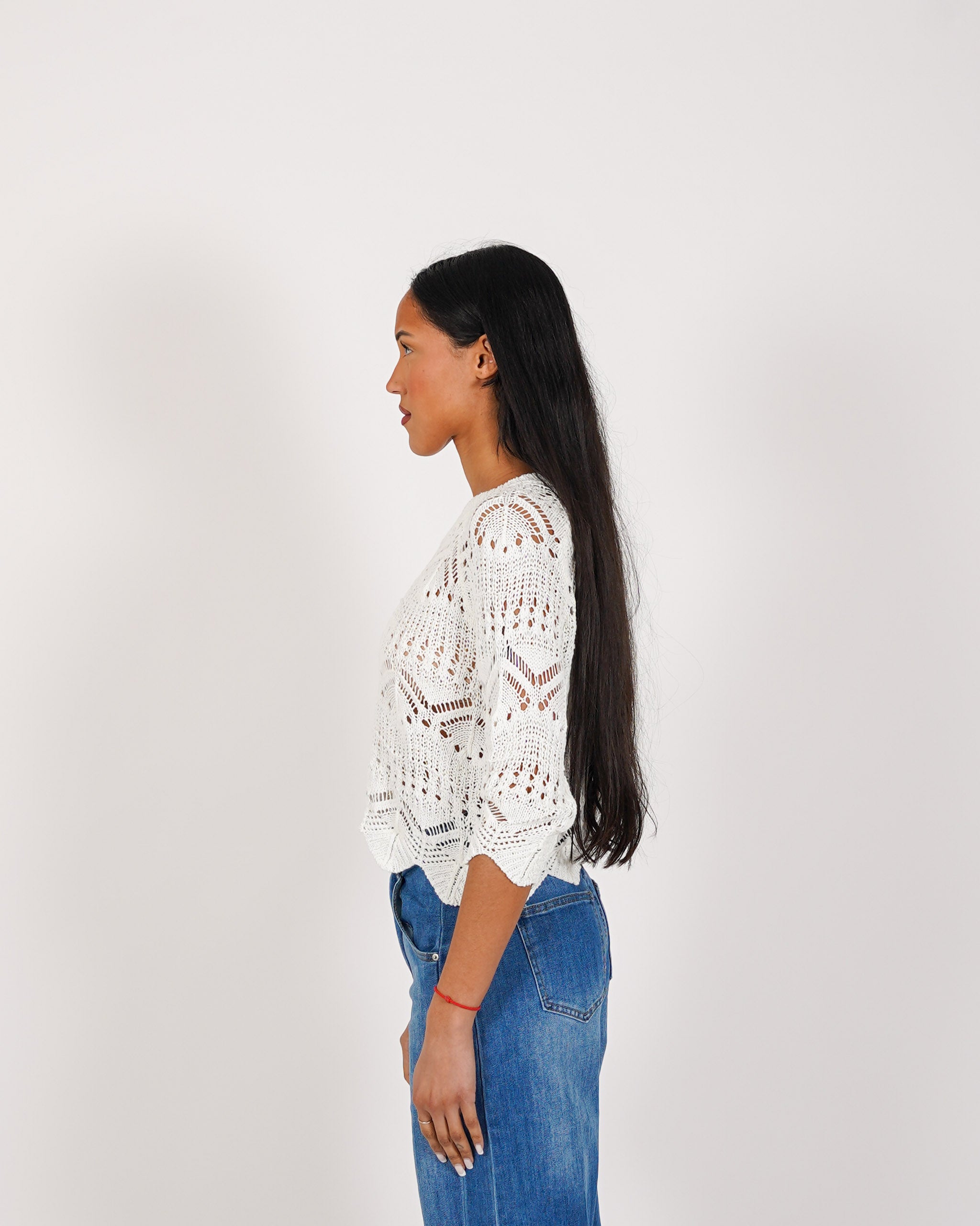 Maglia manica 3/4 in macramè di cotone - Famiana