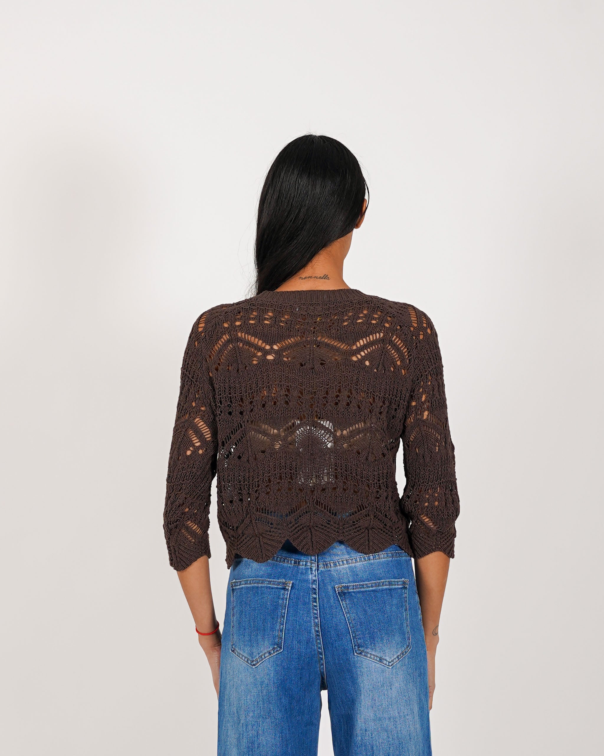 Maglia manica 3/4 in macramè di cotone - Famiana