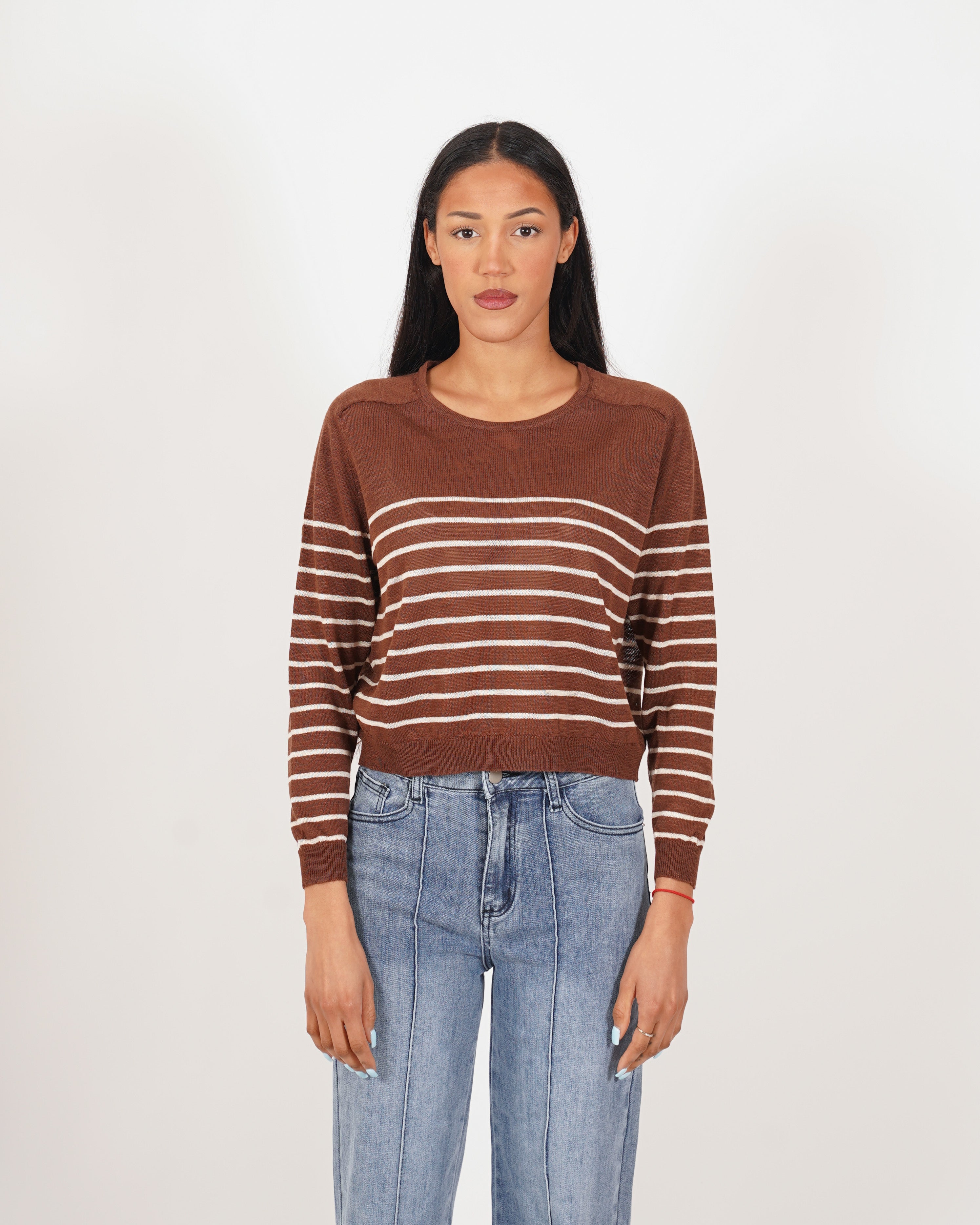 Maglia girocollo rigata in filo - Faraona