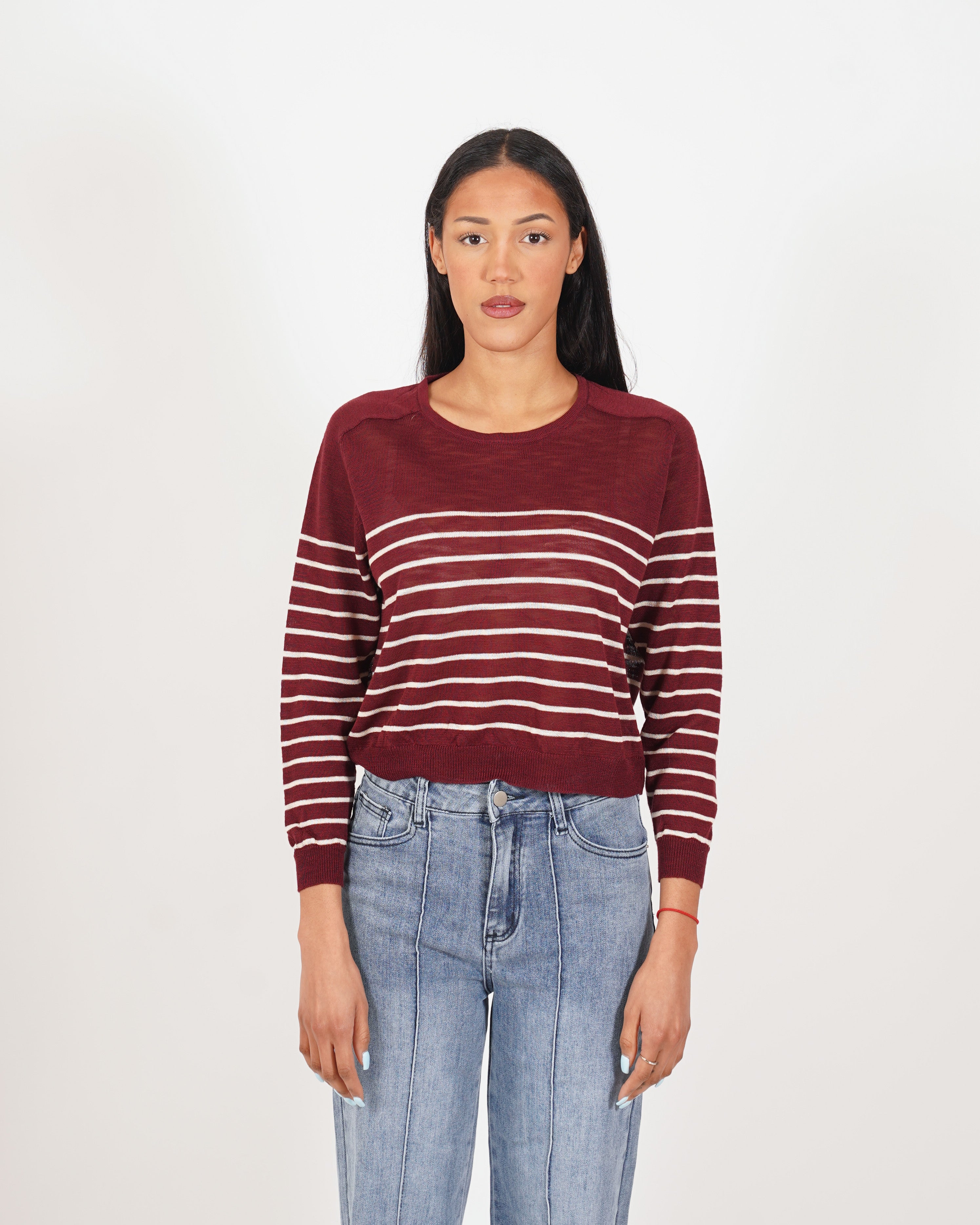 Maglia girocollo rigata in filo - Faraona