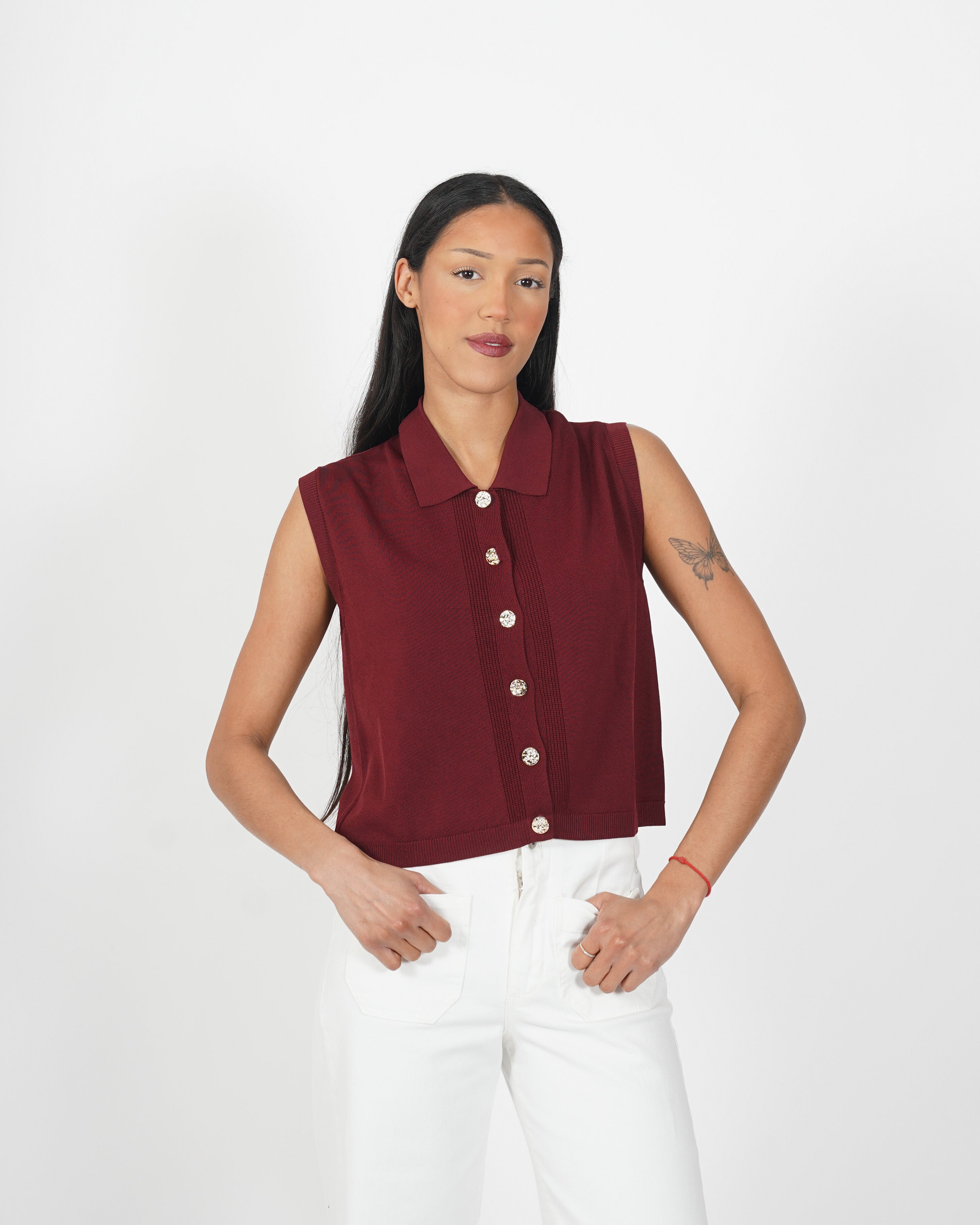 Gilet con bottoni oro in mano viscosa - Maggiorana