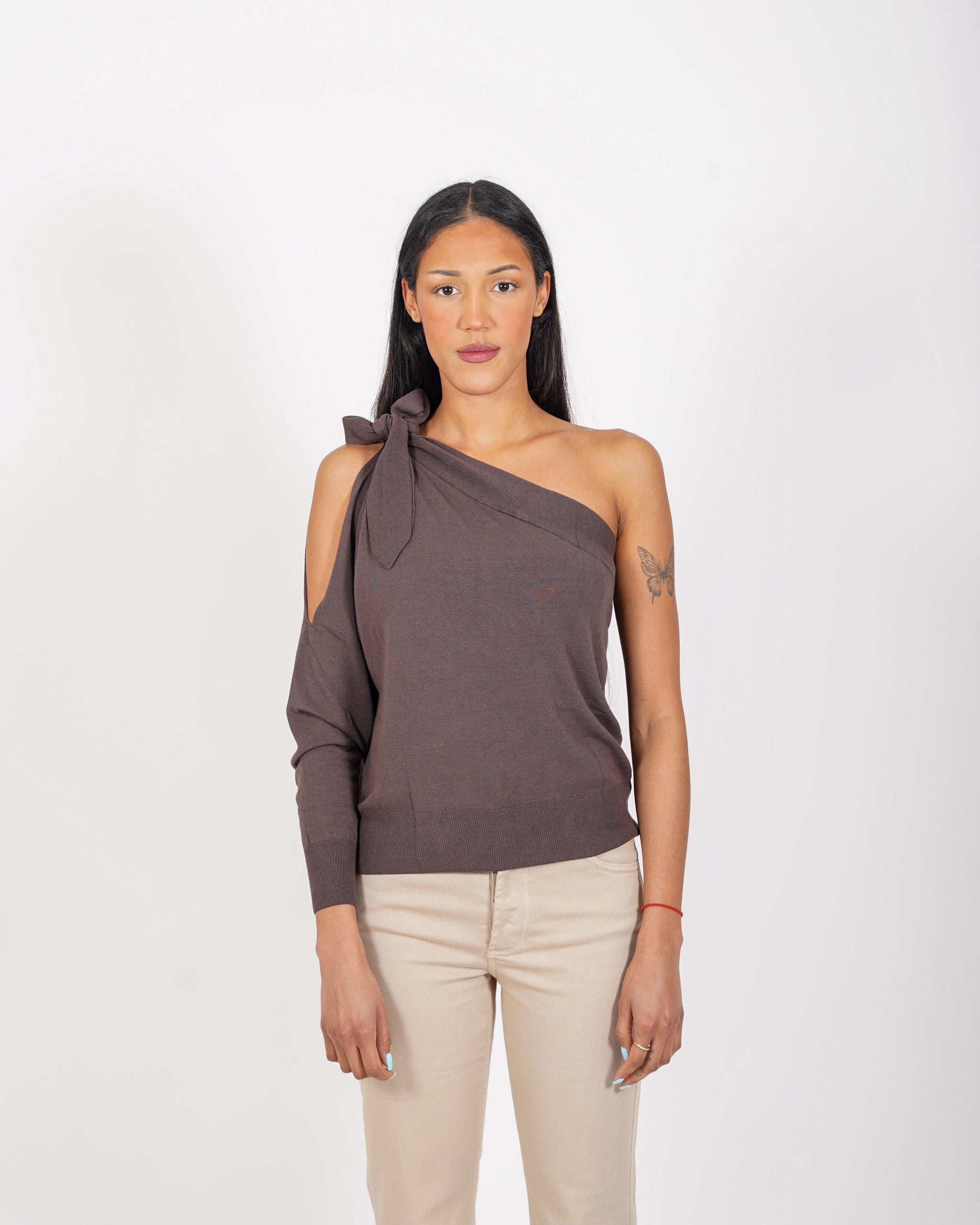 Maglia monospalla con fiocco in mano viscosa - Medarda