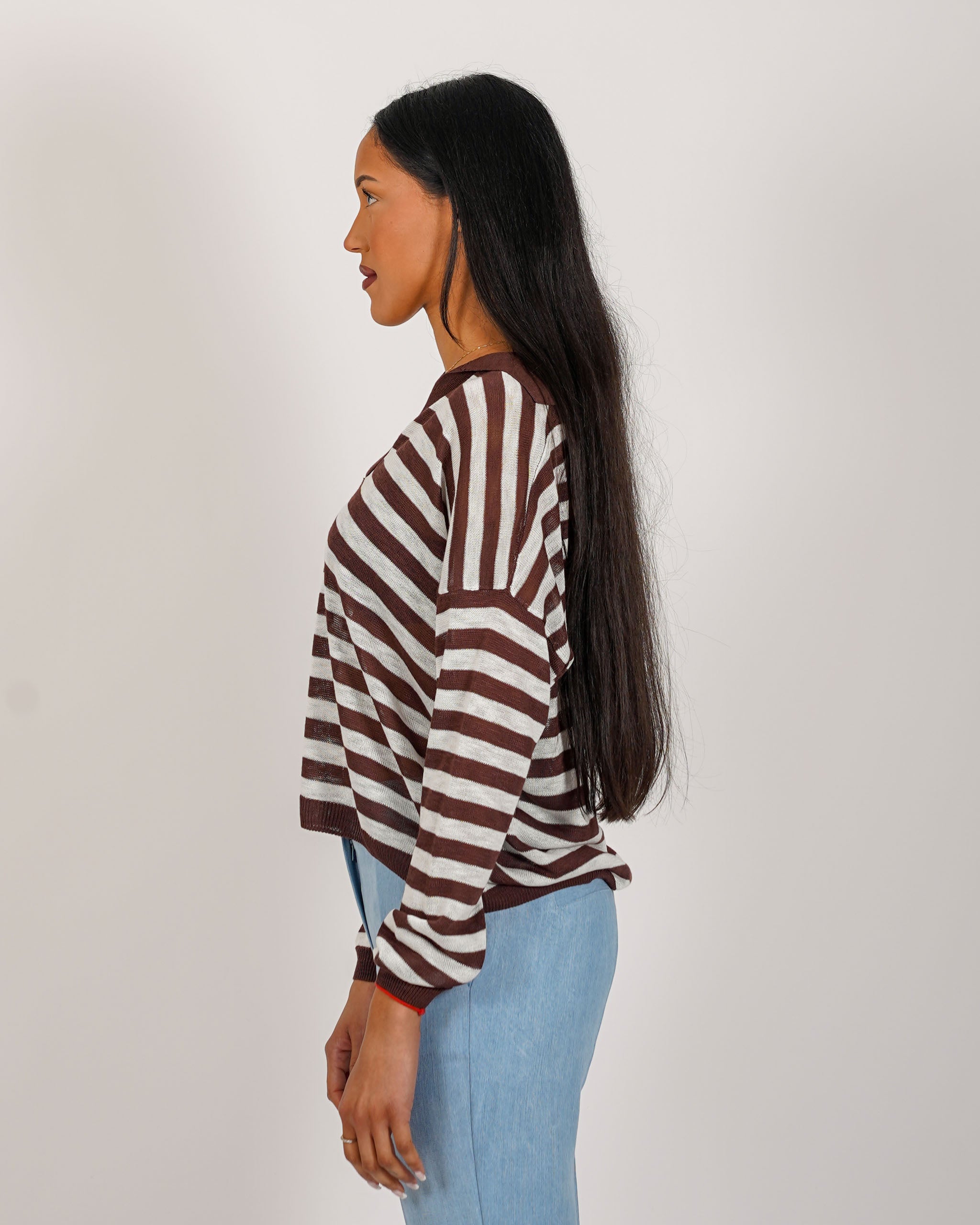 Polo rigata manica lunga in filo di viscosa - Mistica