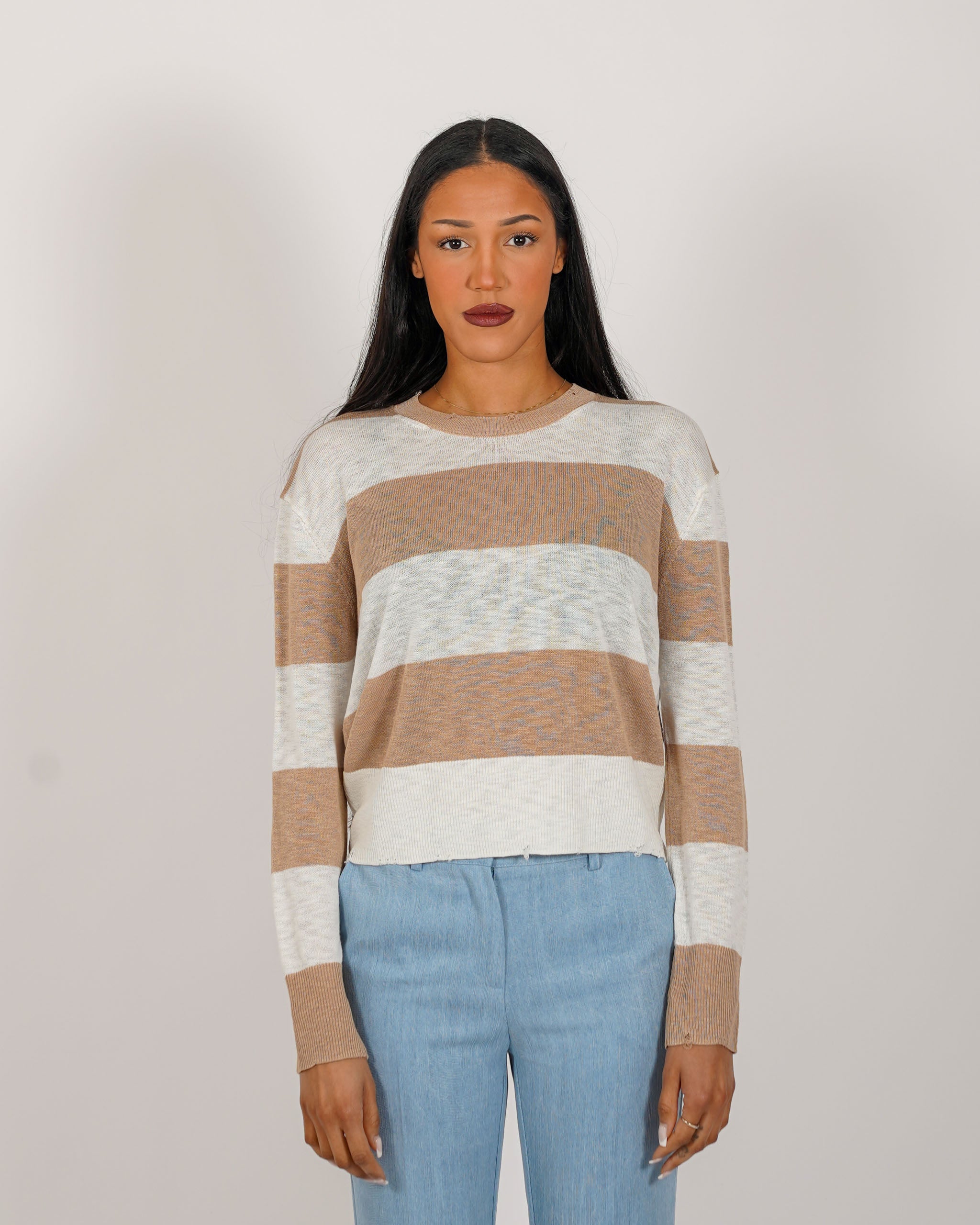 Maglia girocollo rigata in filo di viscosa - Zaccaria