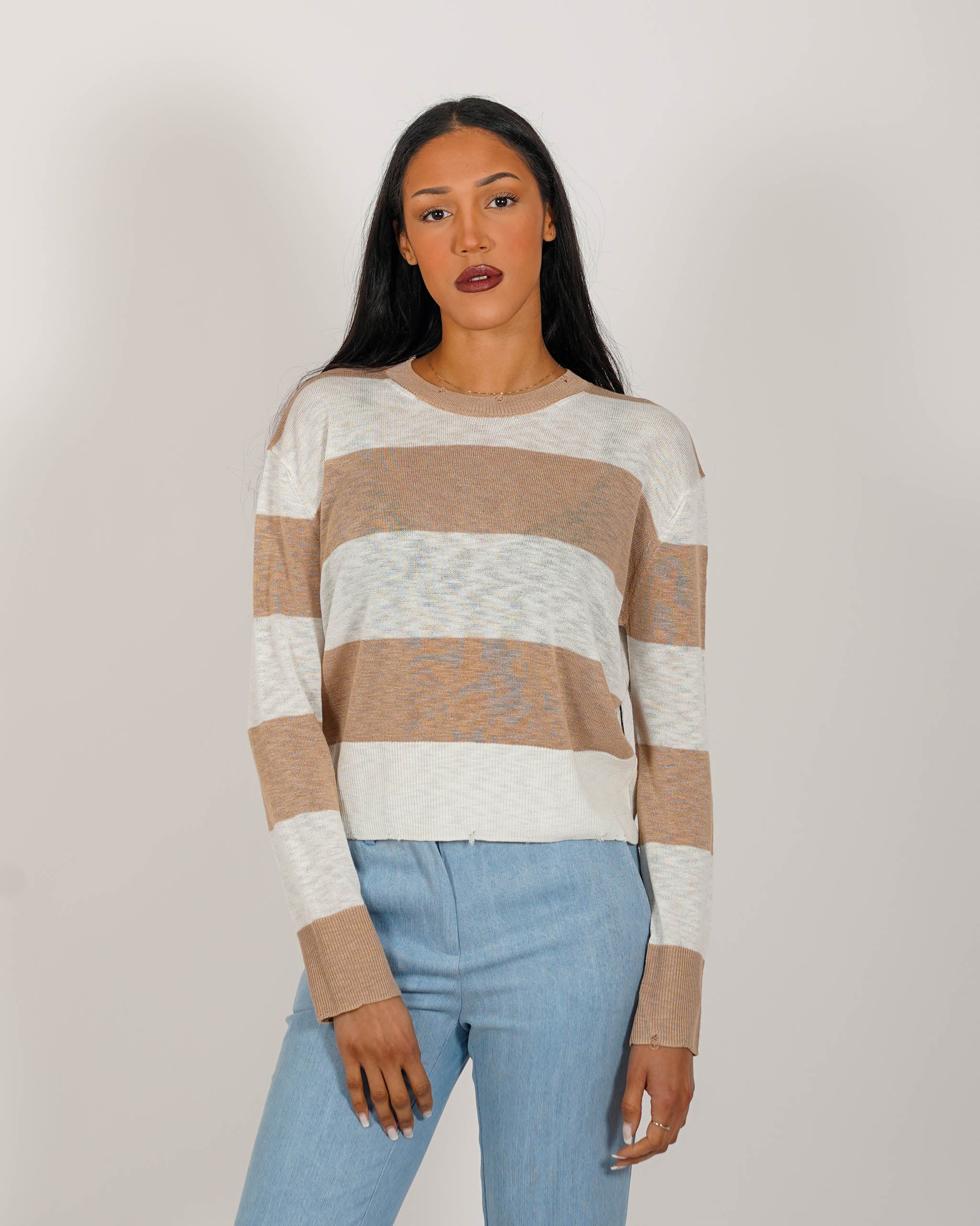 Maglia girocollo rigata in filo di viscosa - Zaccaria