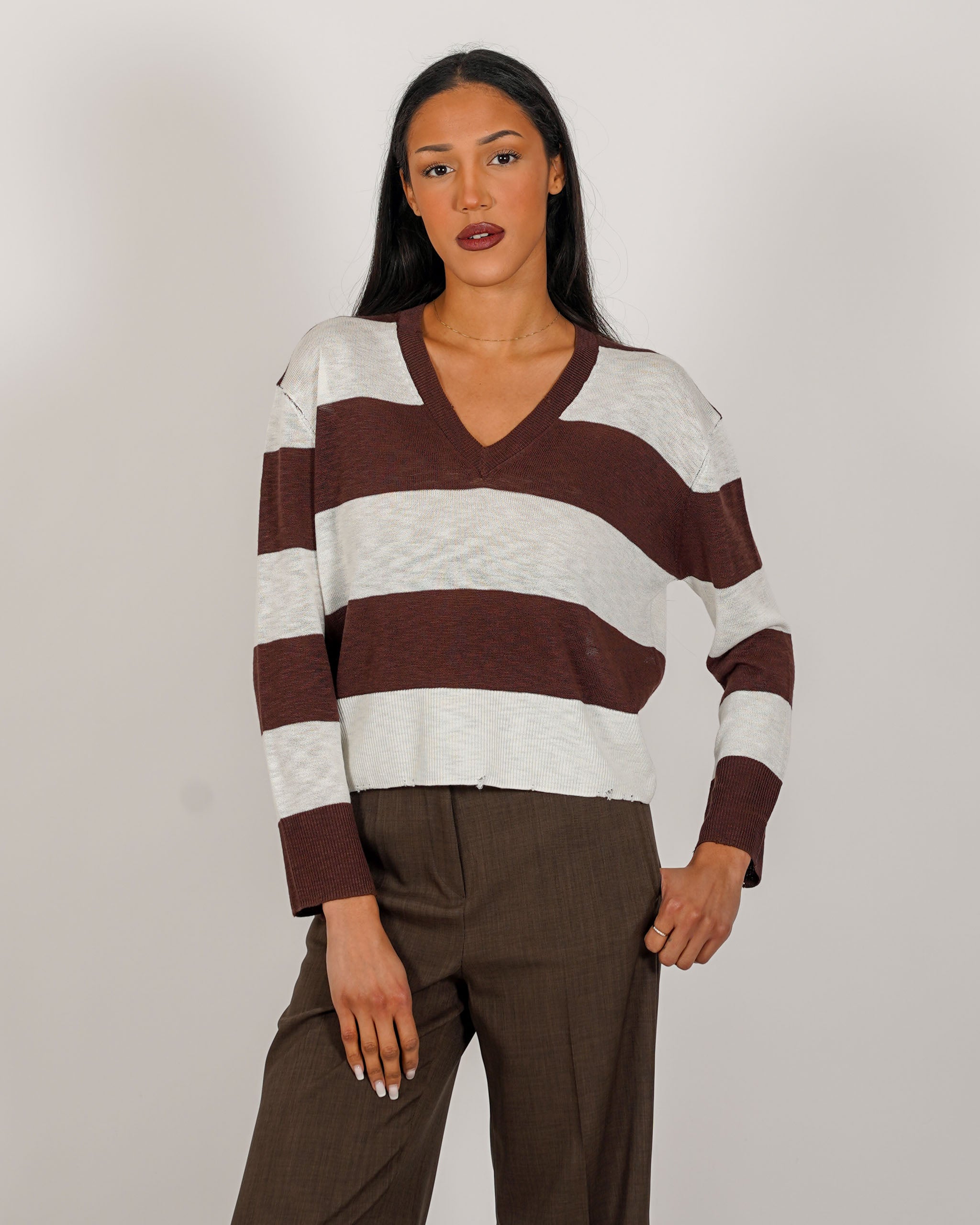 Maglia a righe scollo in filo di viscosa - Zefferina