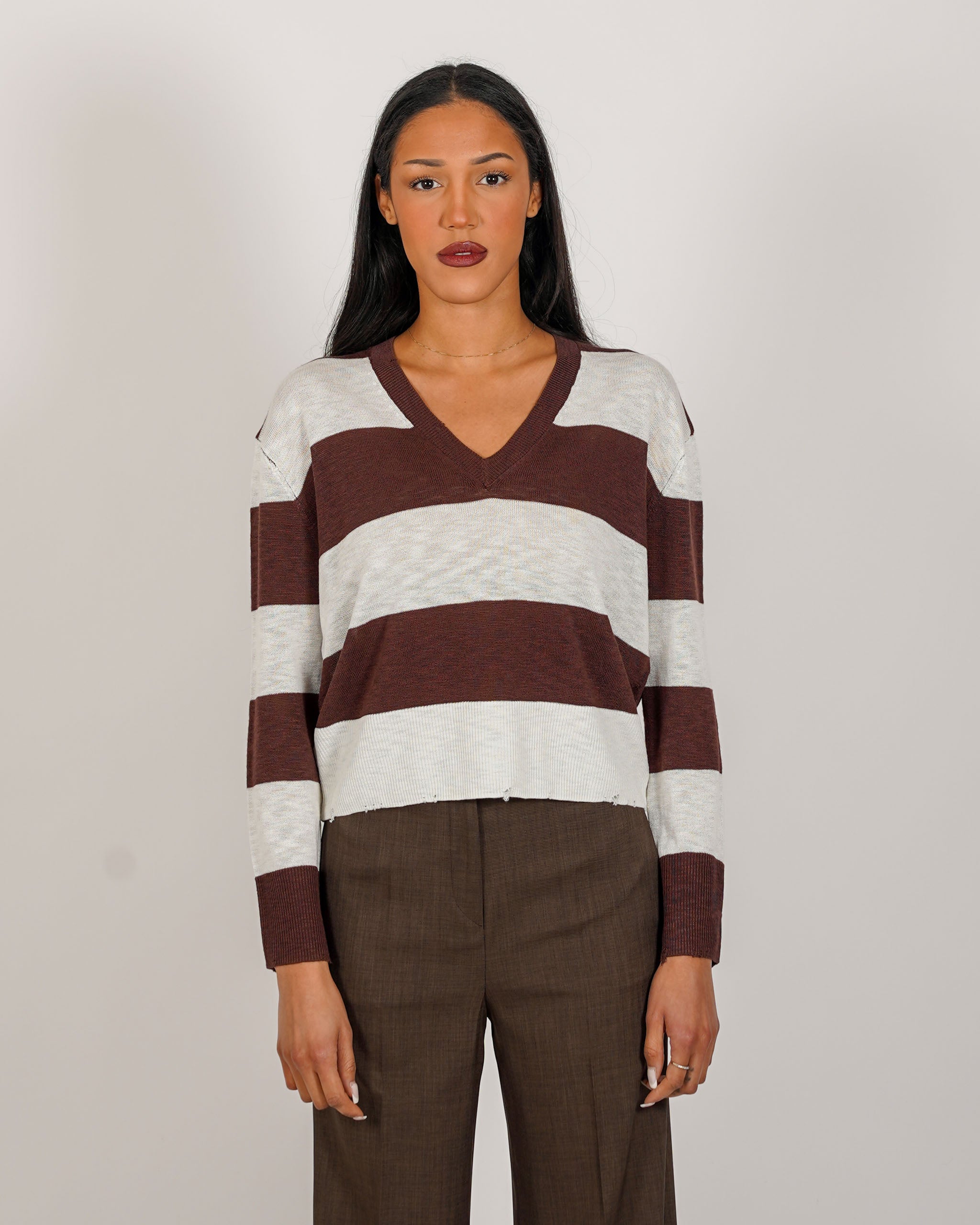 Maglia a righe scollo in filo di viscosa - Zefferina