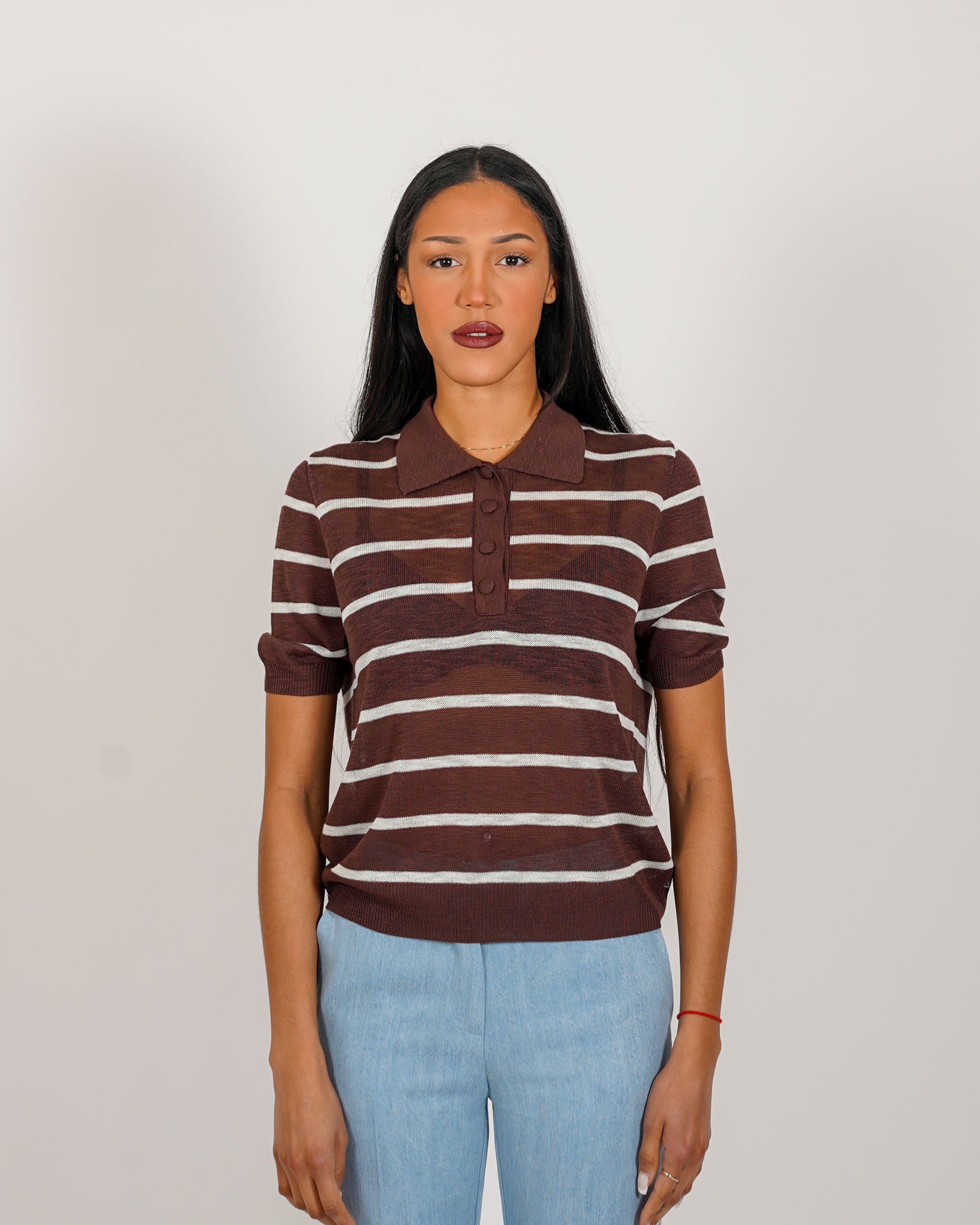 Polo rigata mezza manica in filo di viscosa - Zelida