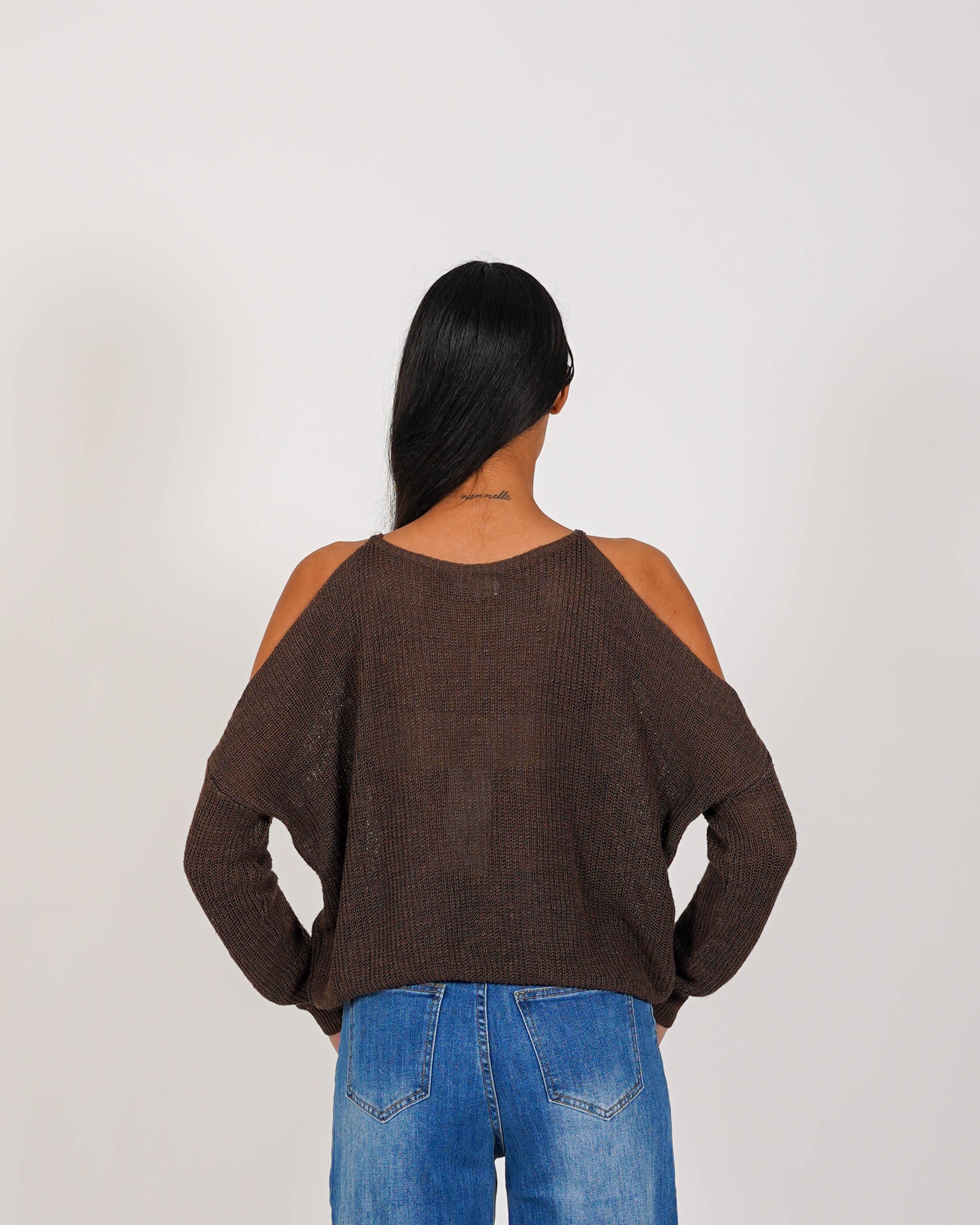 Maglia girocollo con spacco sulle spalle in cotone - Zuleika