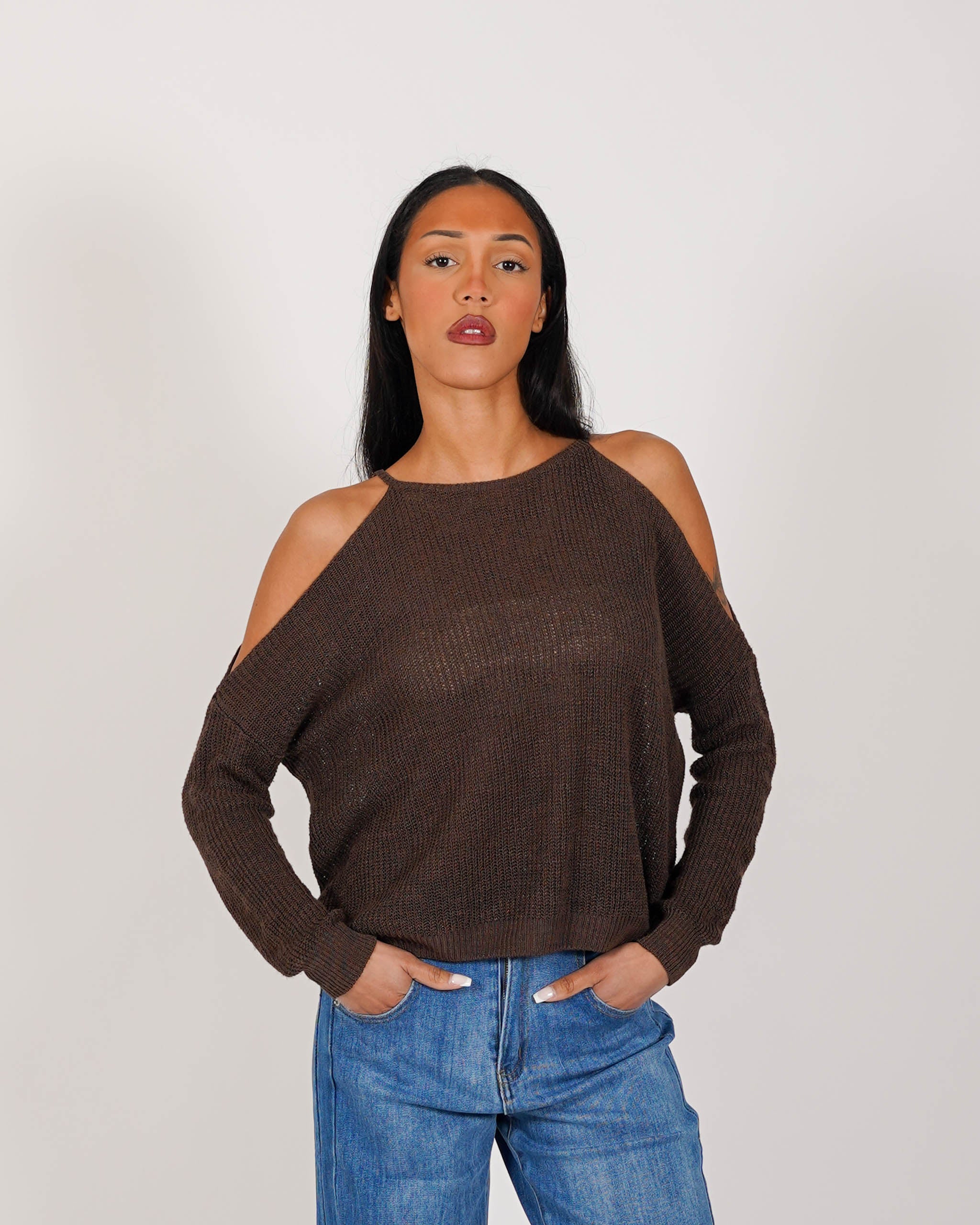 Maglia girocollo con spacco sulle spalle in cotone - Zuleika