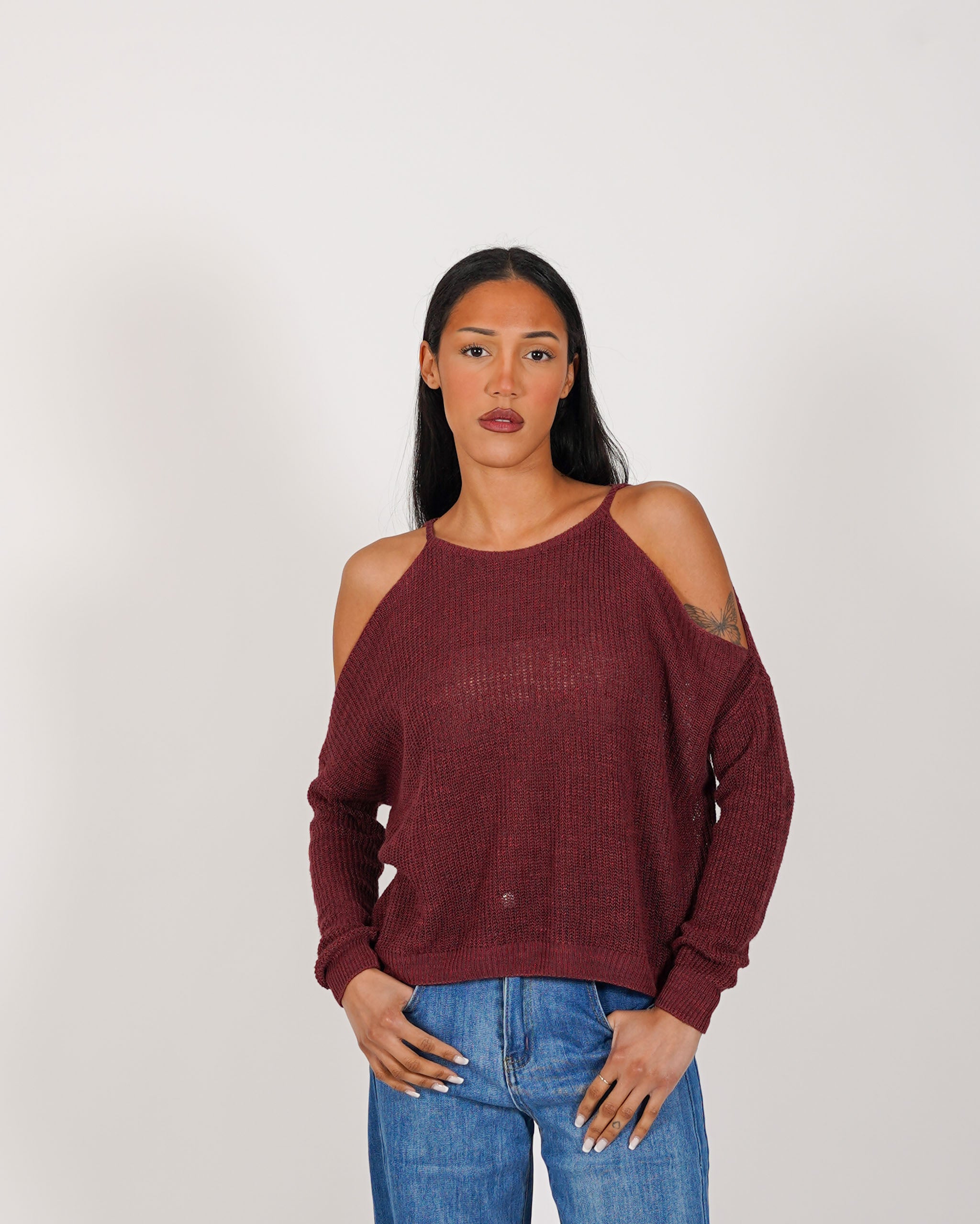 Maglia girocollo con spacco sulle spalle in cotone - Zuleika