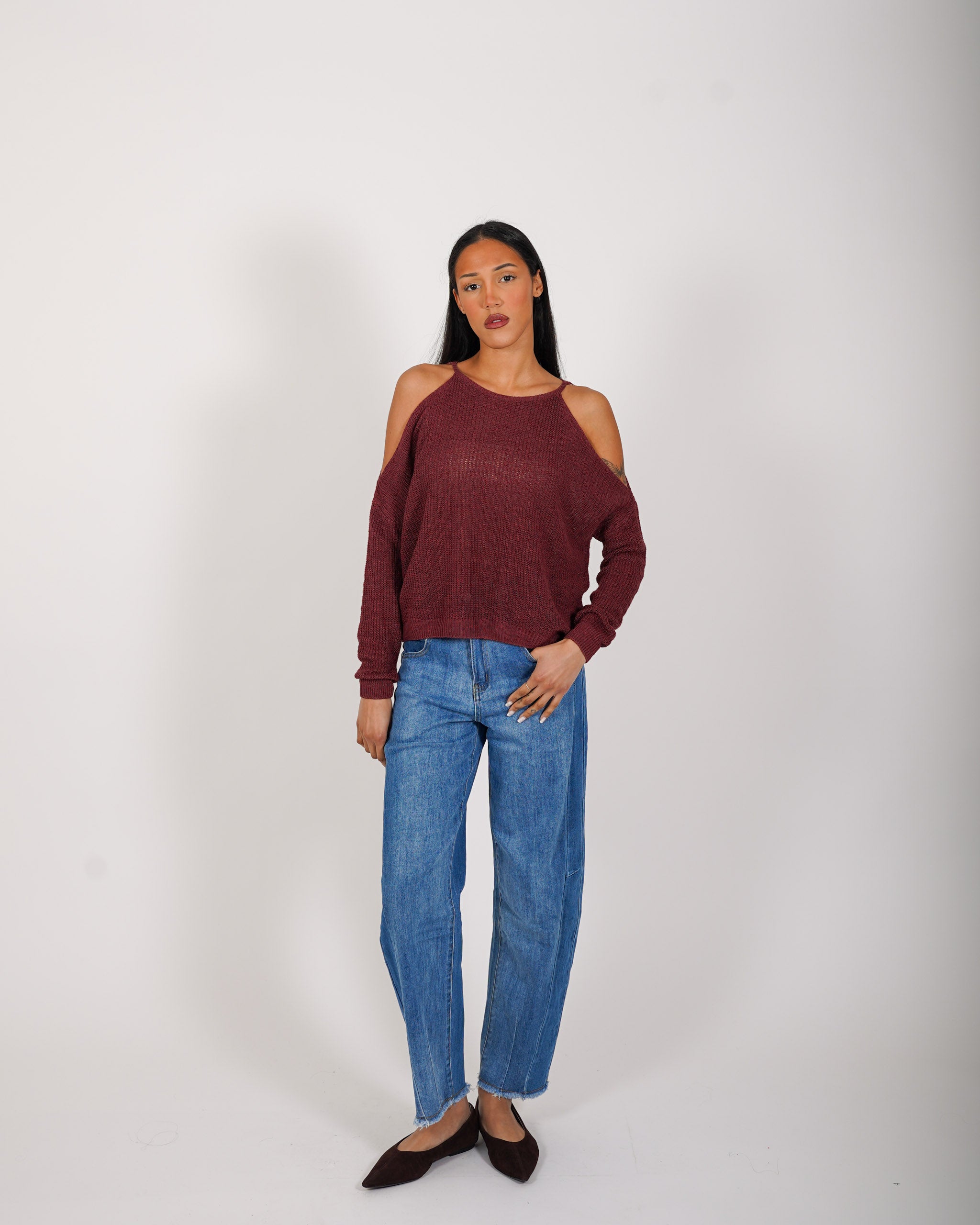 Maglia girocollo con spacco sulle spalle in cotone - Zuleika