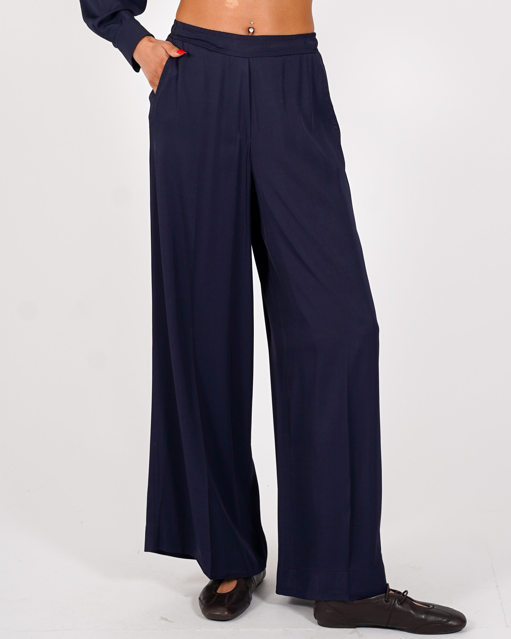 Pantaloni felpa con baschina e gamba larga - Gandolfa