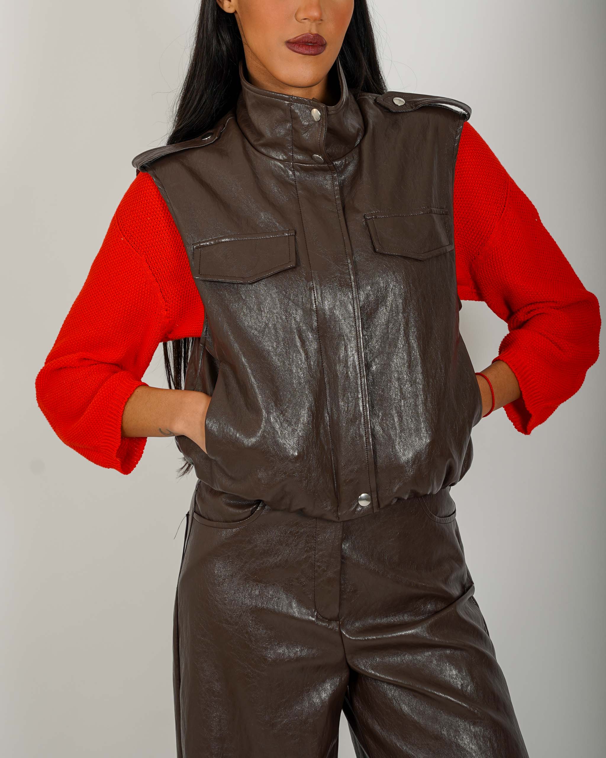 Gilet over in ecopelle stropicciata - Paladina