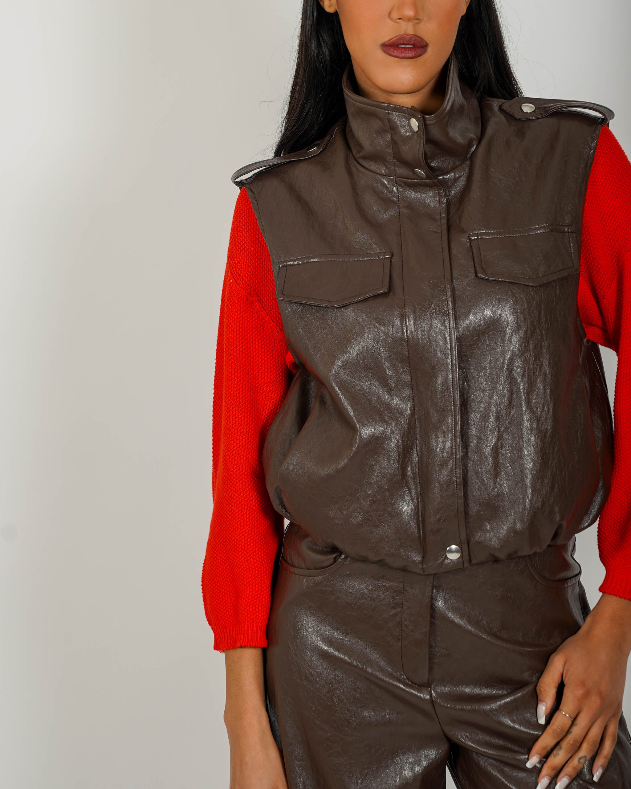 Gilet over in ecopelle stropicciata - Paladina