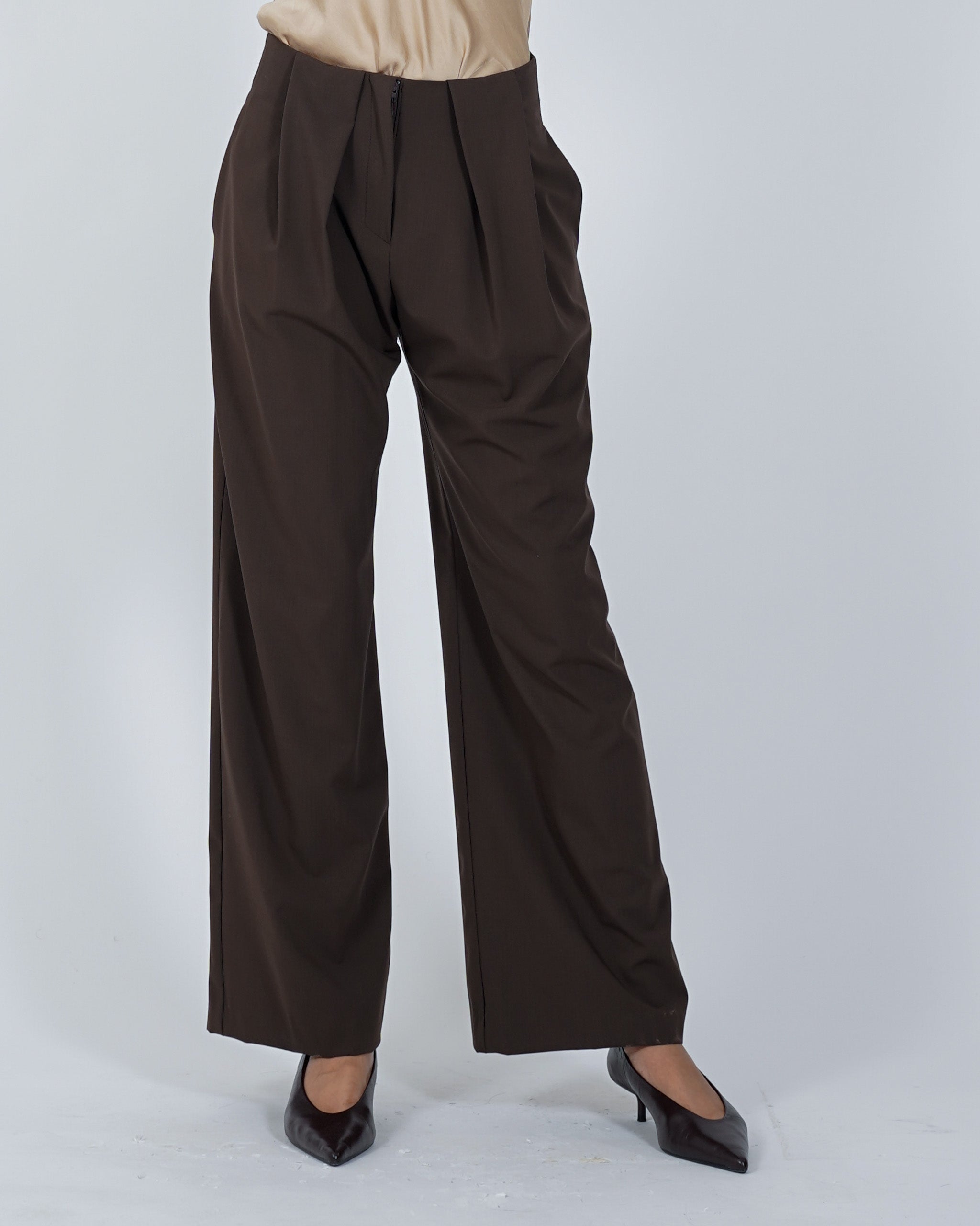 Pantaloni vita alta con pence vestibilità regular in gabardina stretch - Agostina