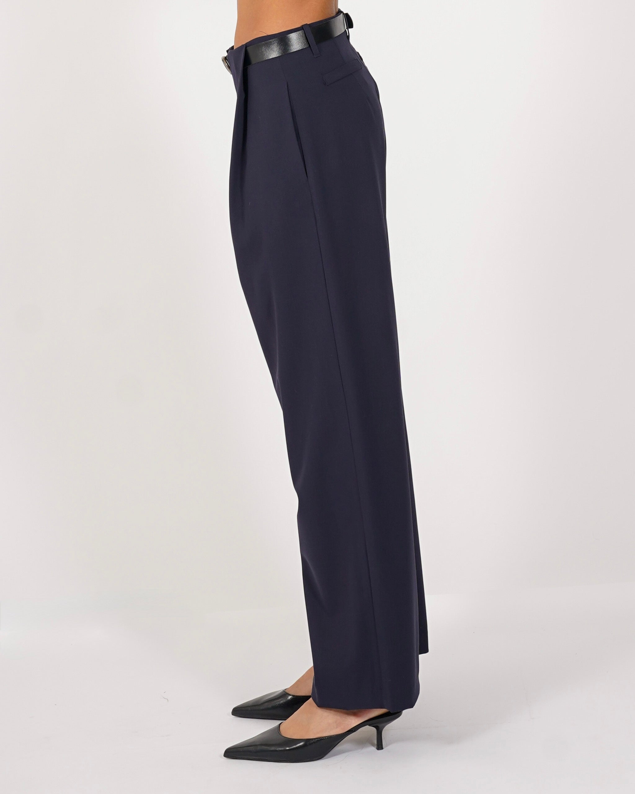 Pantaloni vita alta con pence vestibilità regular in gabardina stretch - Agostina
