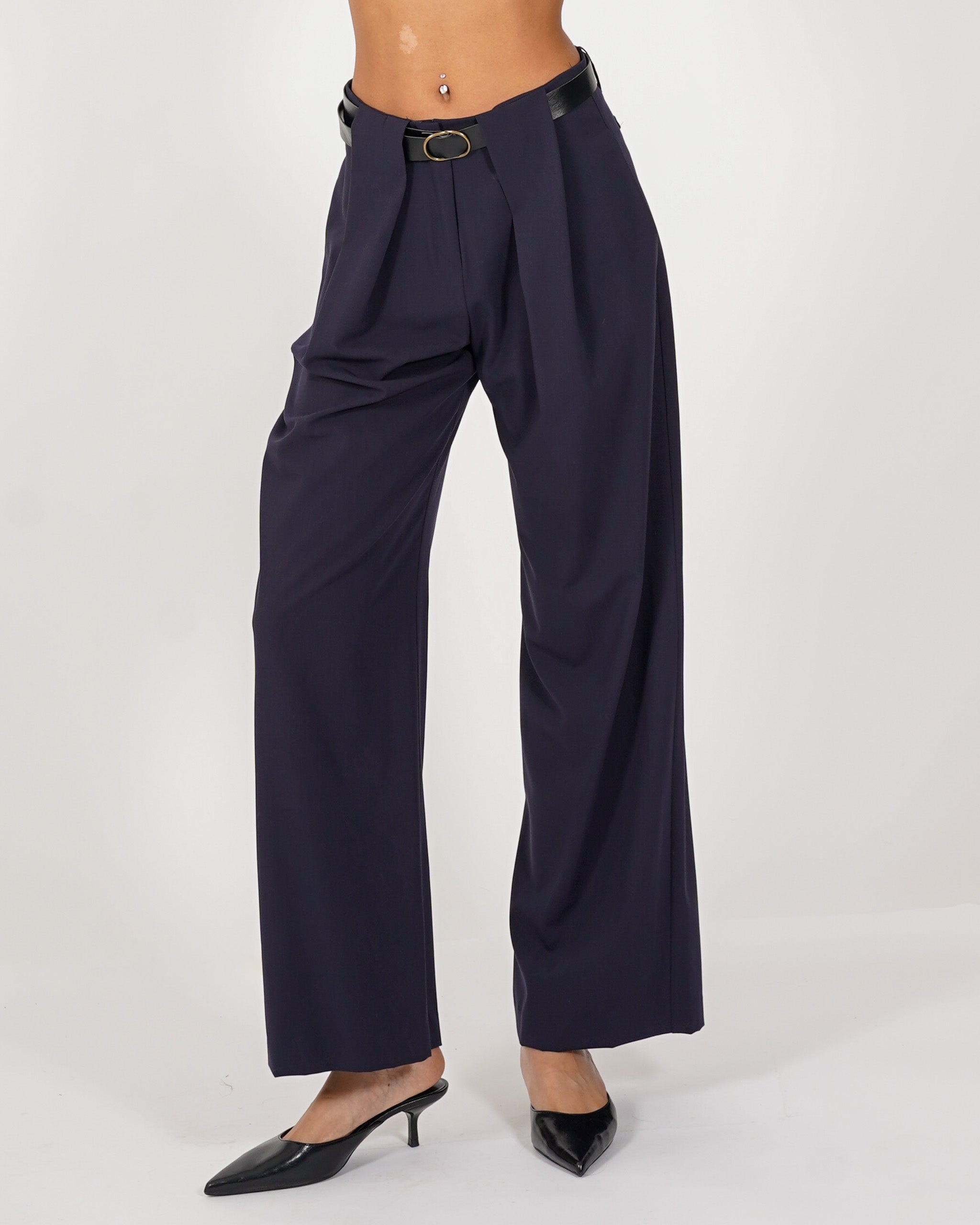 Pantaloni vita alta con pence vestibilità regular in gabardina stretch - Agostina