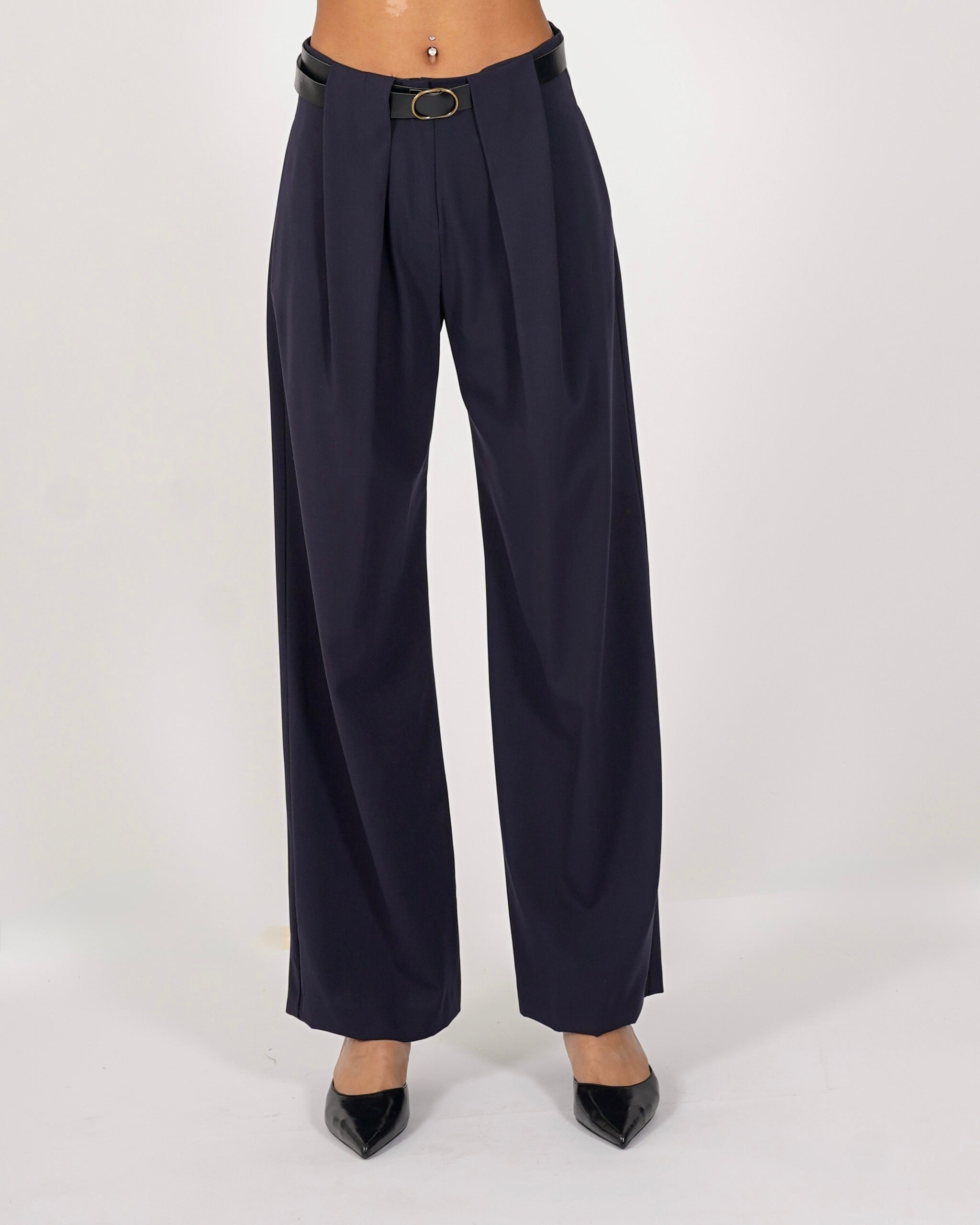 Pantaloni vita alta con pence vestibilità regular in gabardina stretch - Agostina
