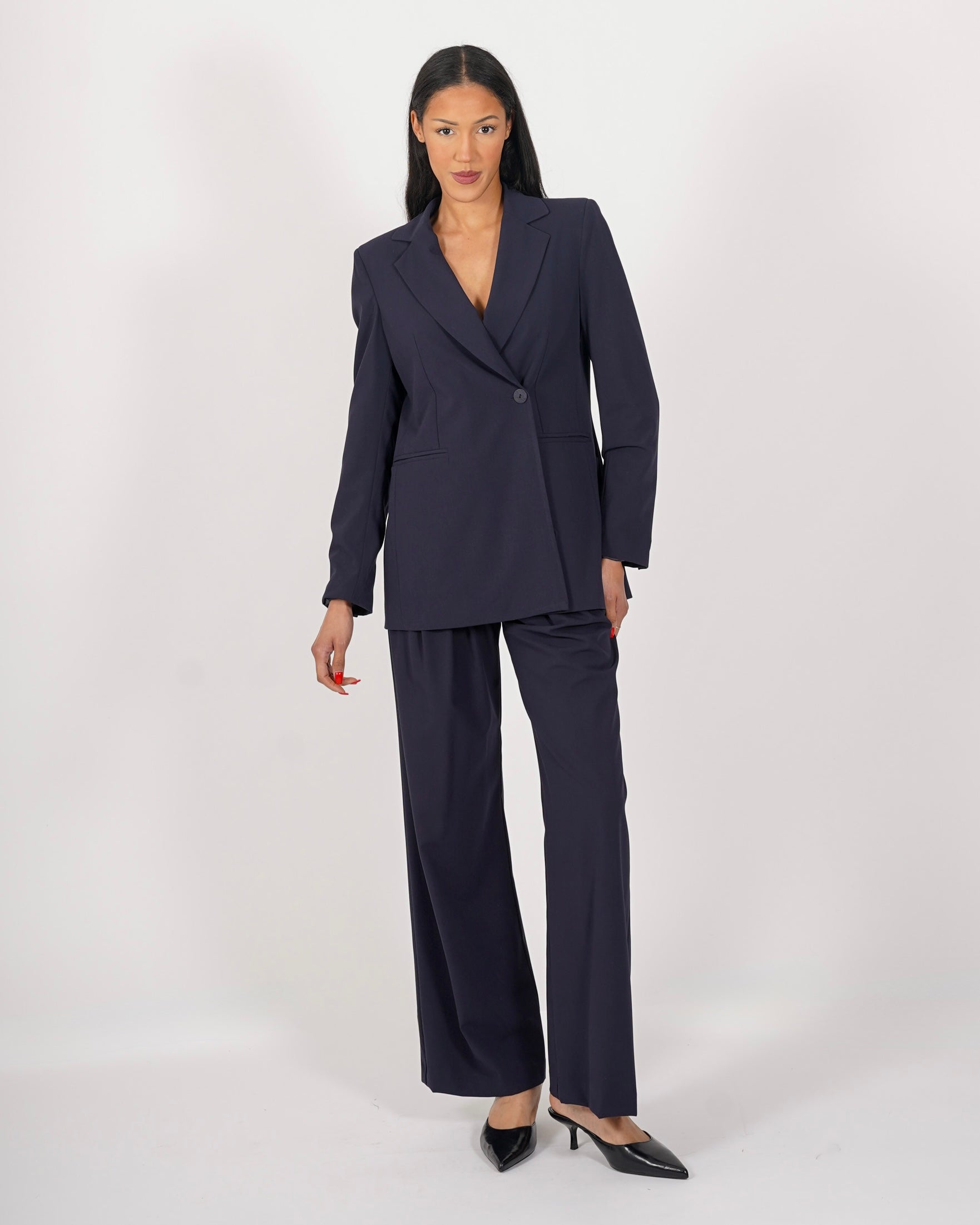 Pantaloni vita alta con pence vestibilità regular in gabardina stretch - Agostina