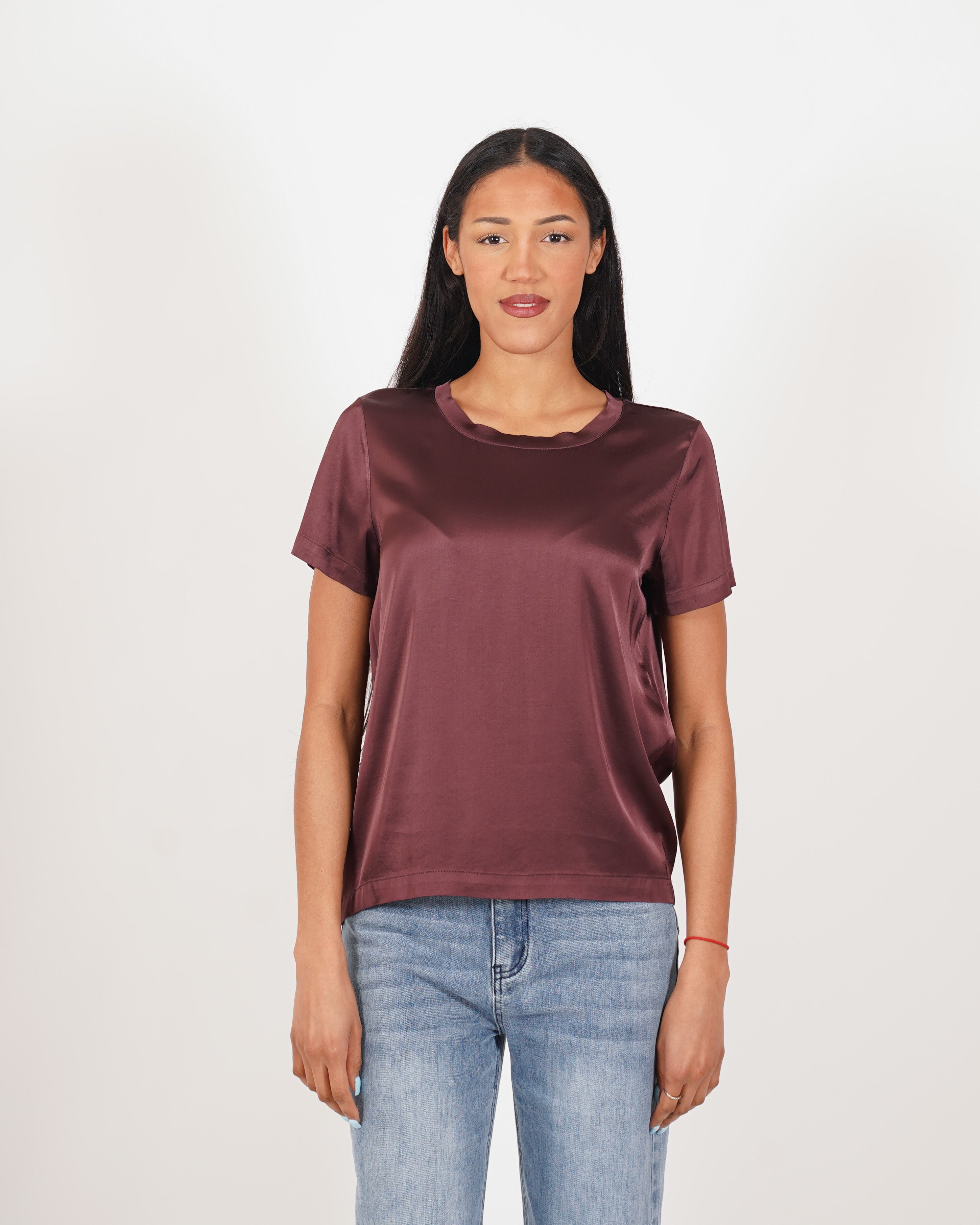 Blusa girocollo mezza manica in raso - Rewill