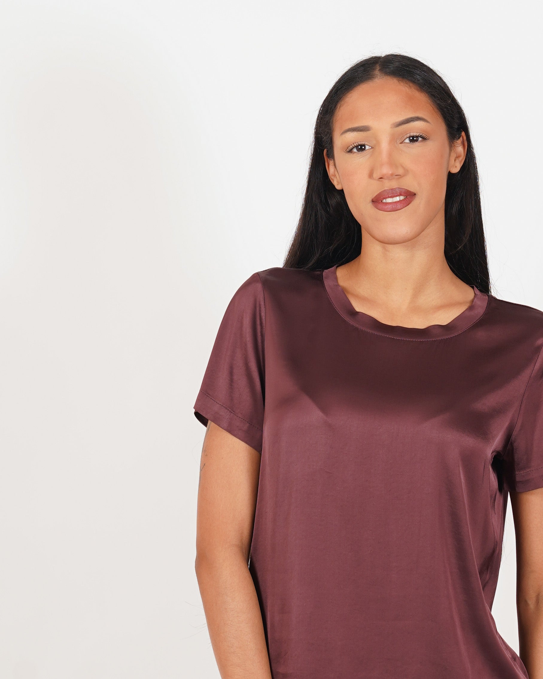 Blusa girocollo mezza manica in raso - Rewill