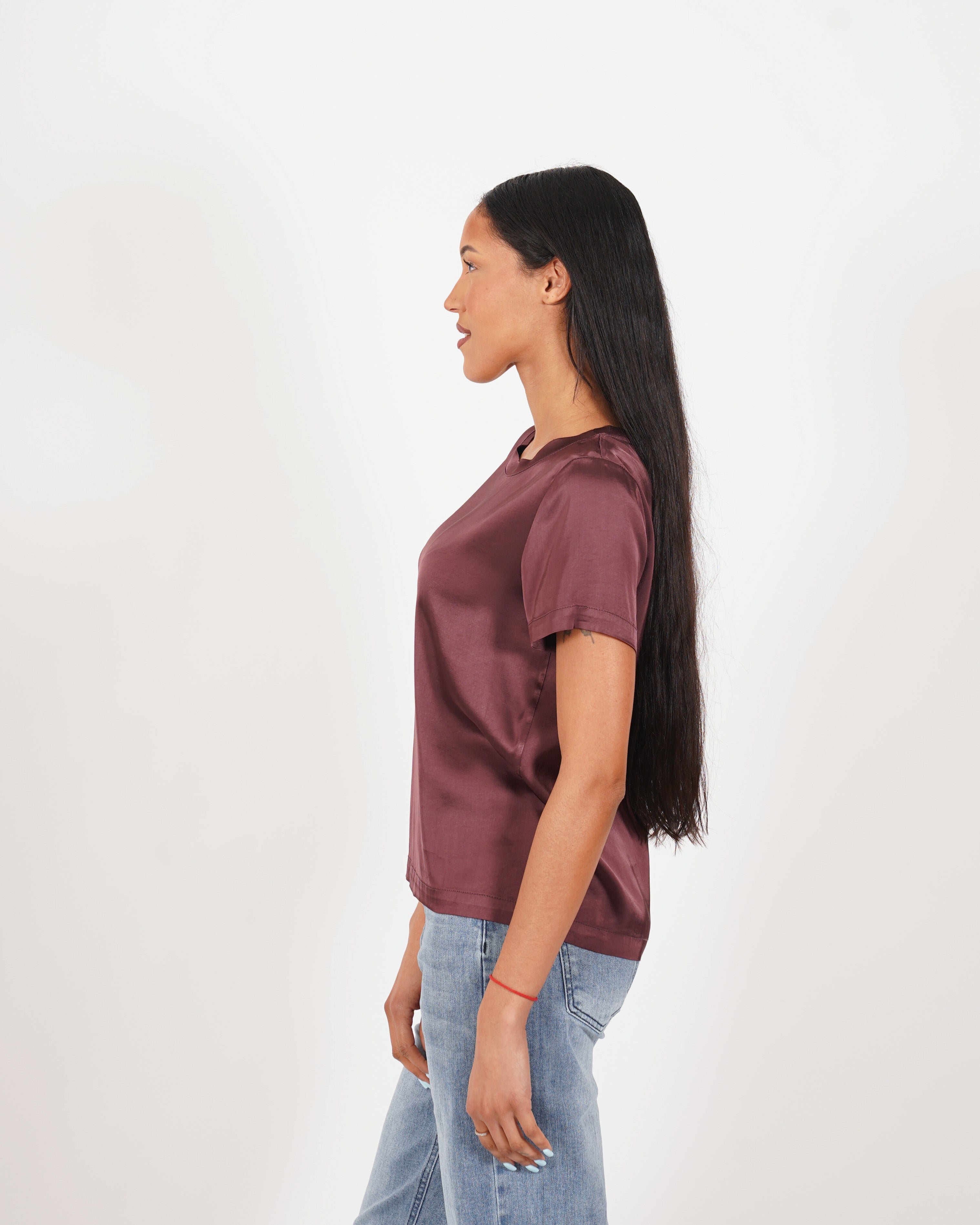 Blusa girocollo mezza manica in raso - Rewill