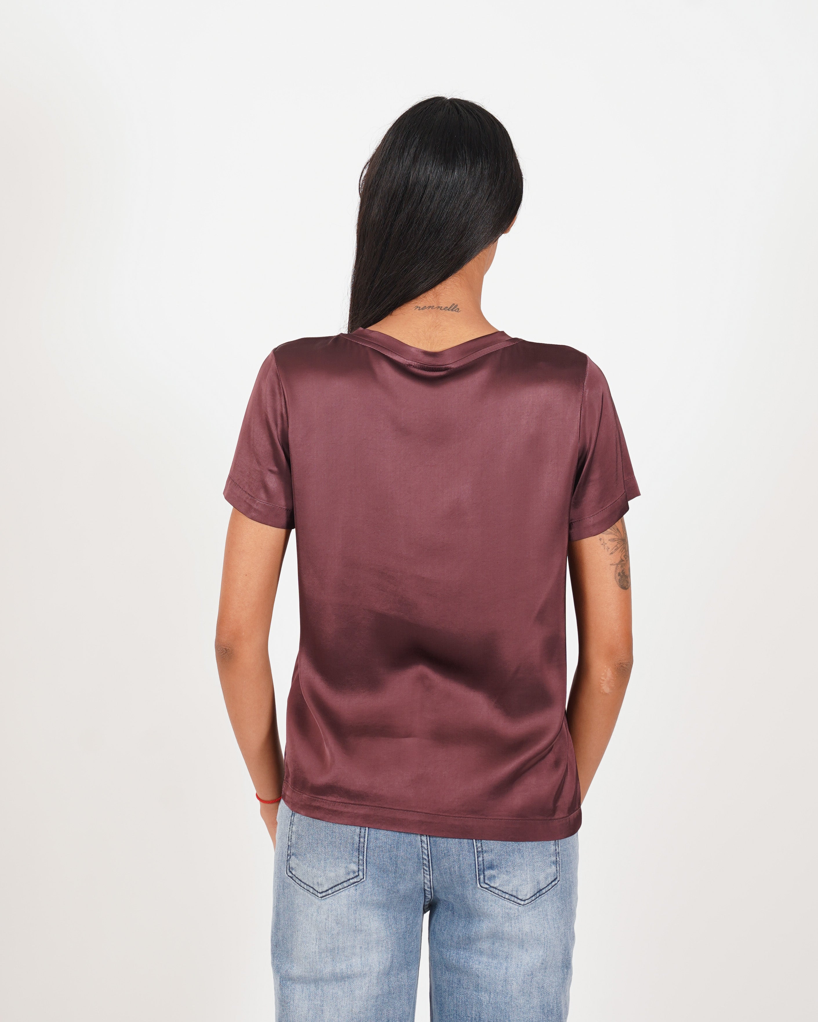 Blusa girocollo mezza manica in raso - Rewill