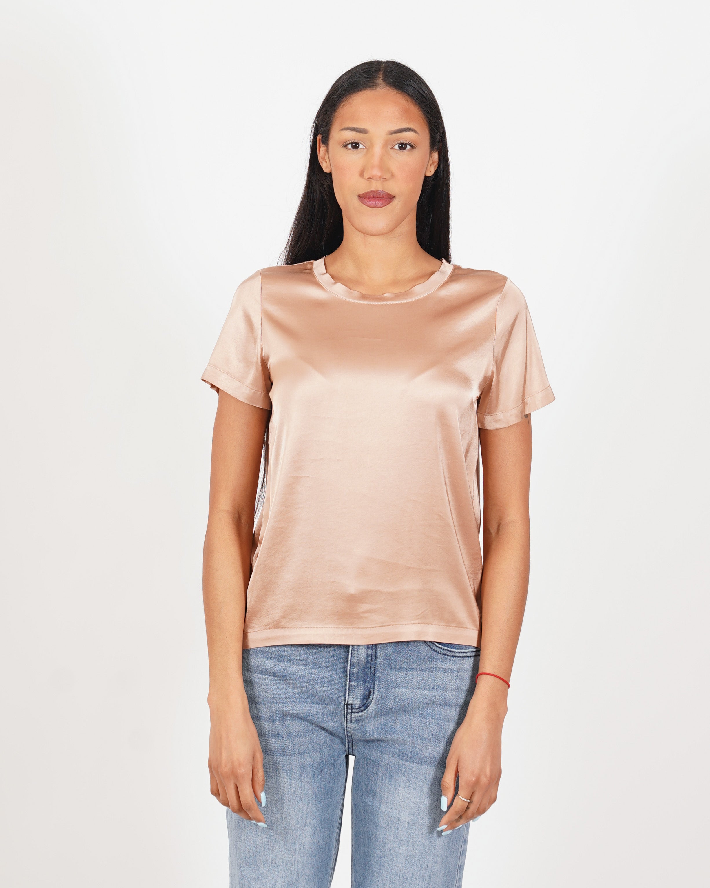 Blusa girocollo mezza manica in raso - Rewill