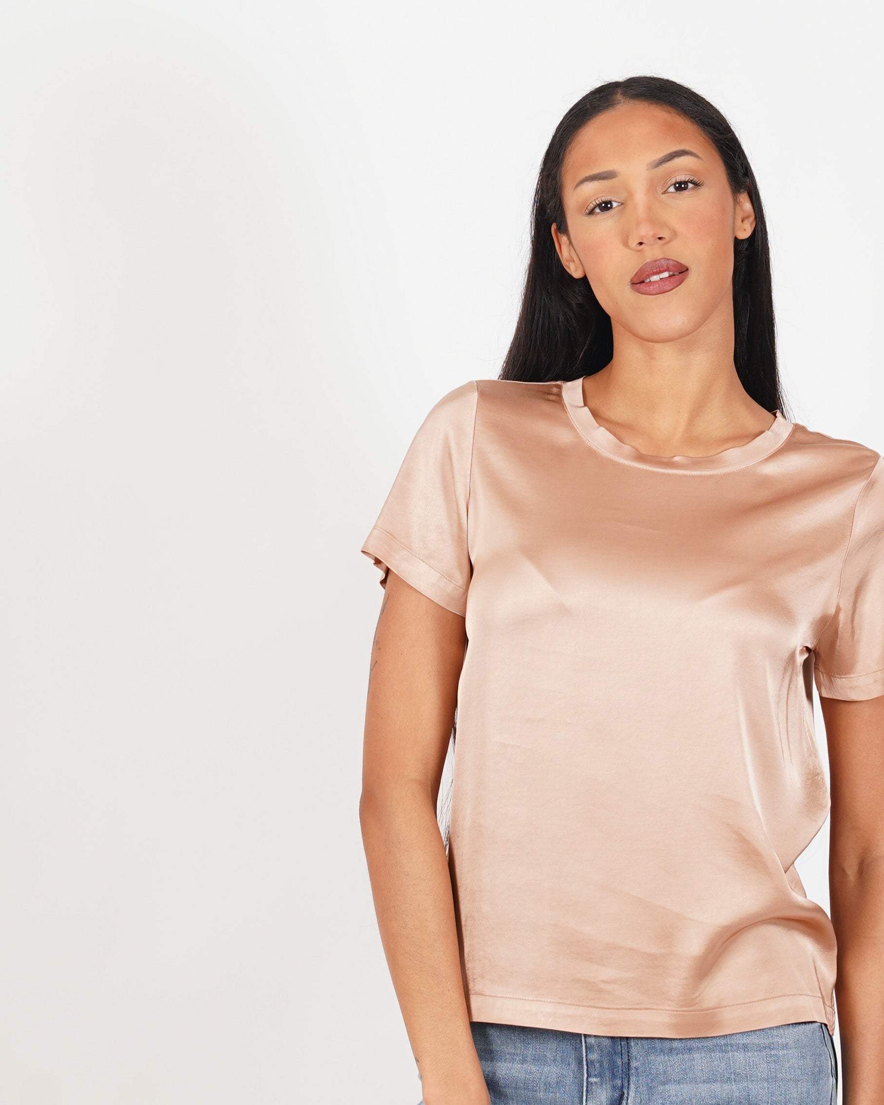 Blusa girocollo mezza manica in raso - Rewill