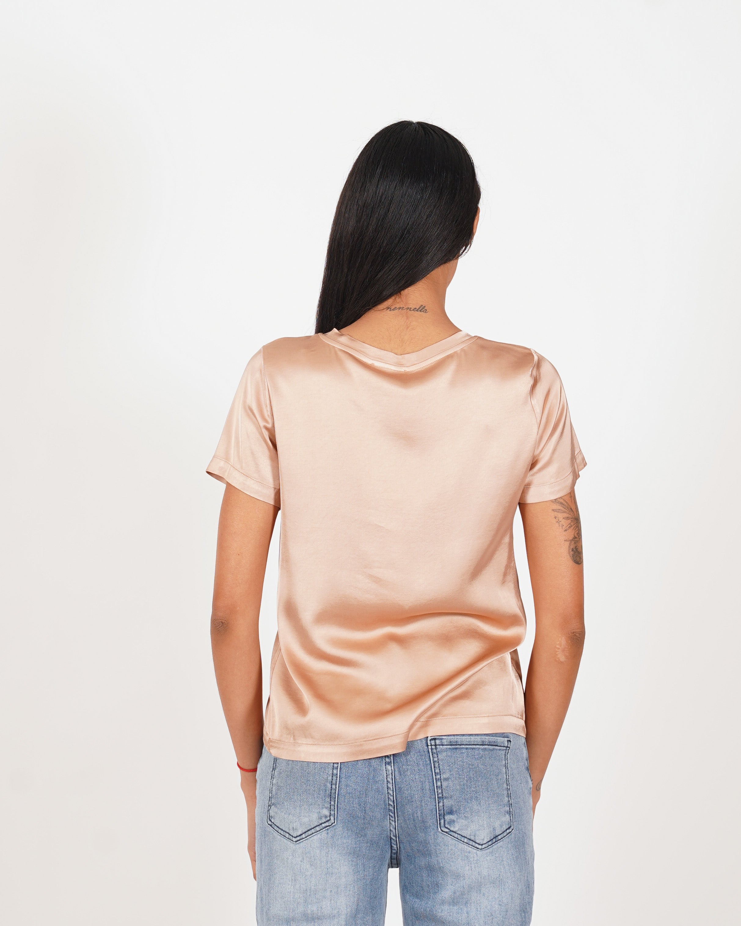 Blusa girocollo mezza manica in raso - Rewill