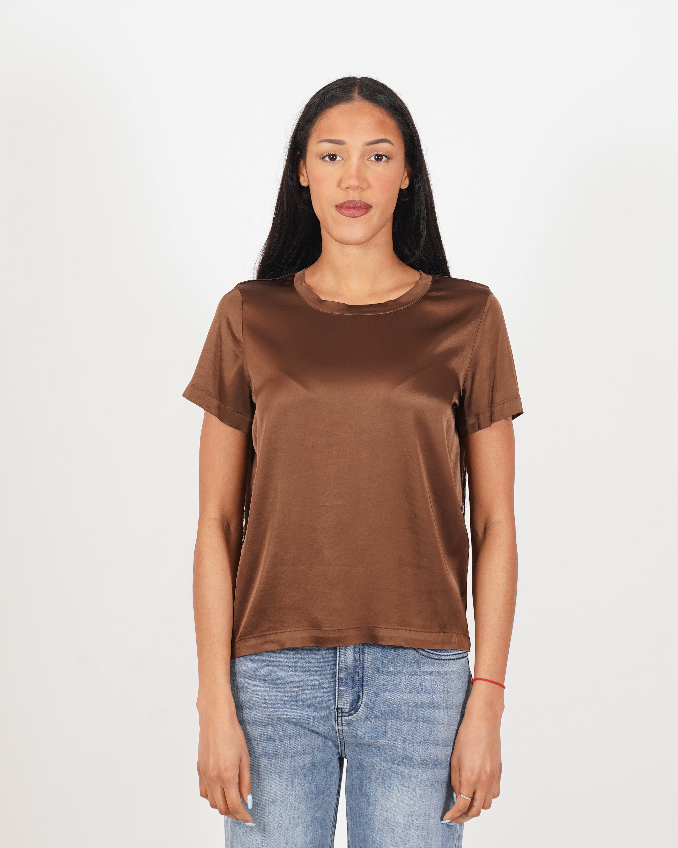 Blusa girocollo mezza manica in raso - Rewill