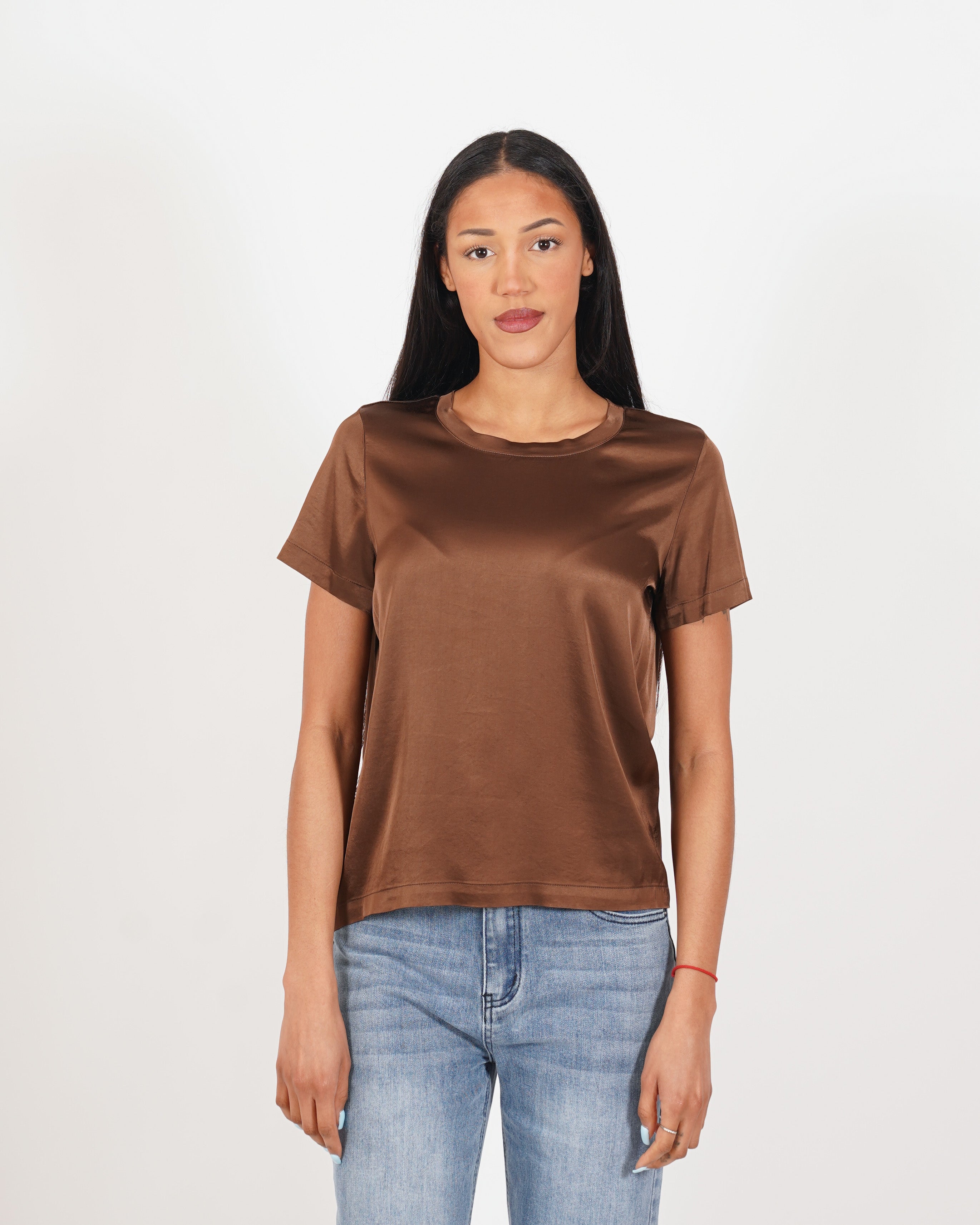 Blusa girocollo mezza manica in raso - Rewill