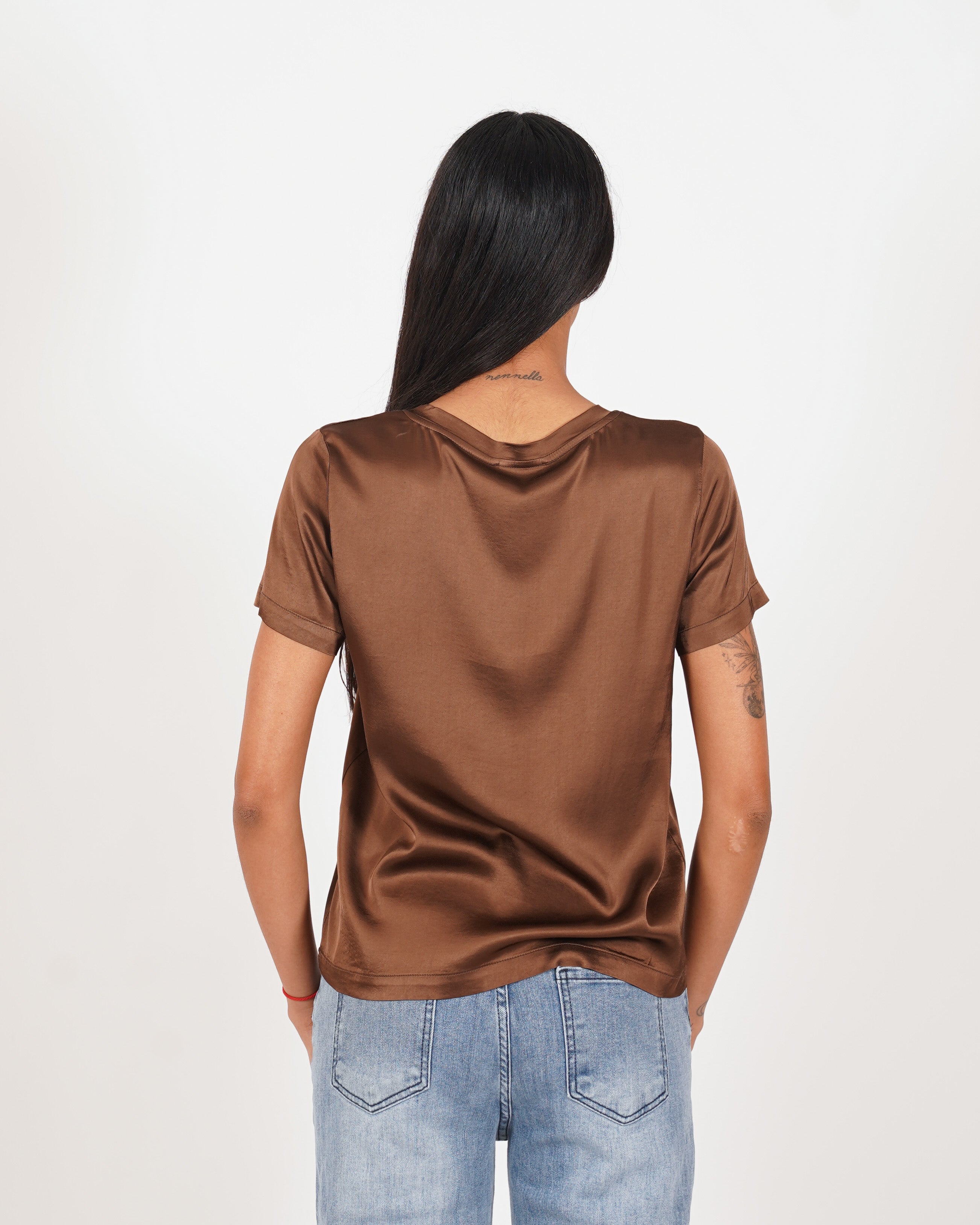 Blusa girocollo mezza manica in raso - Rewill