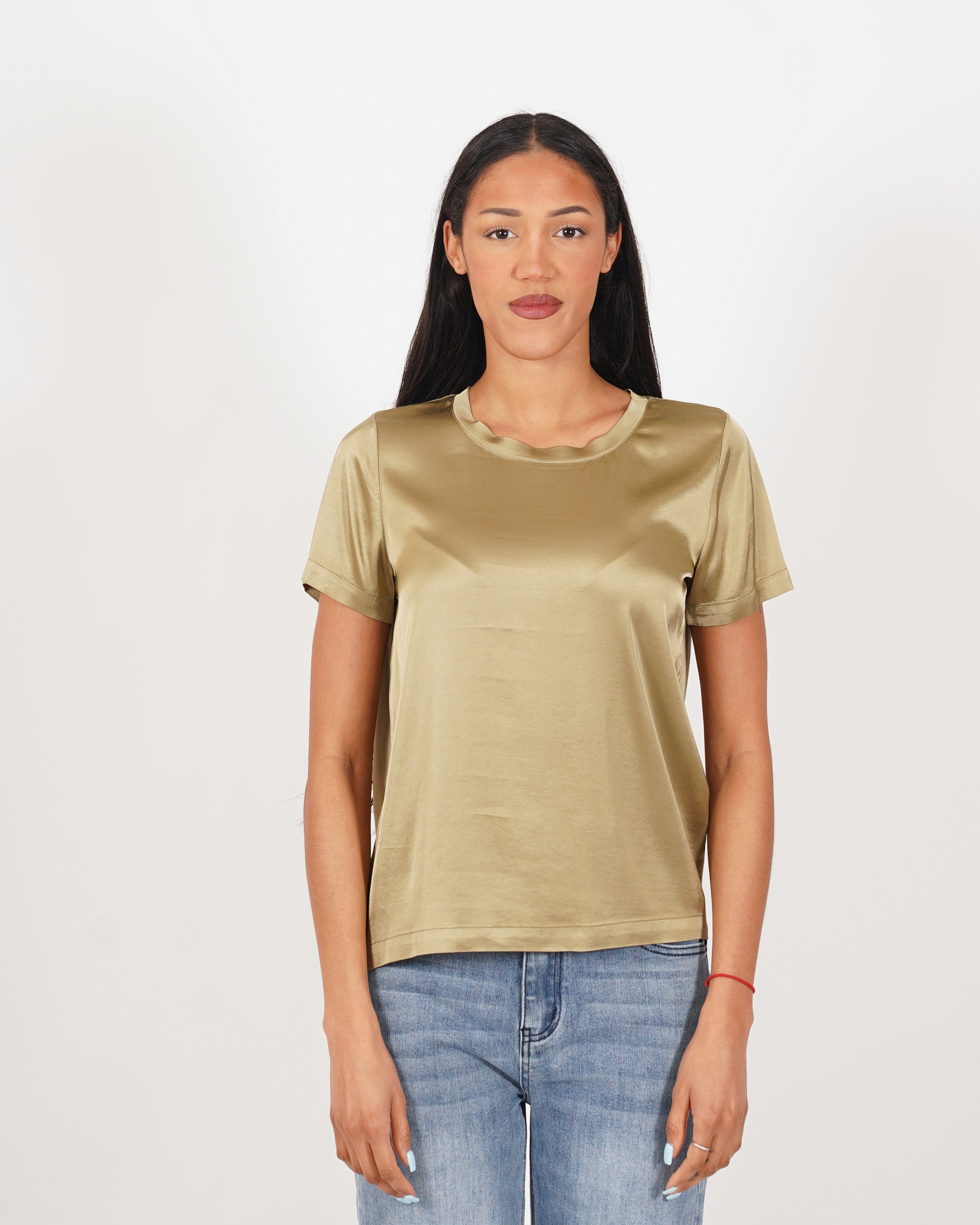 Blusa girocollo mezza manica in raso - Rewill