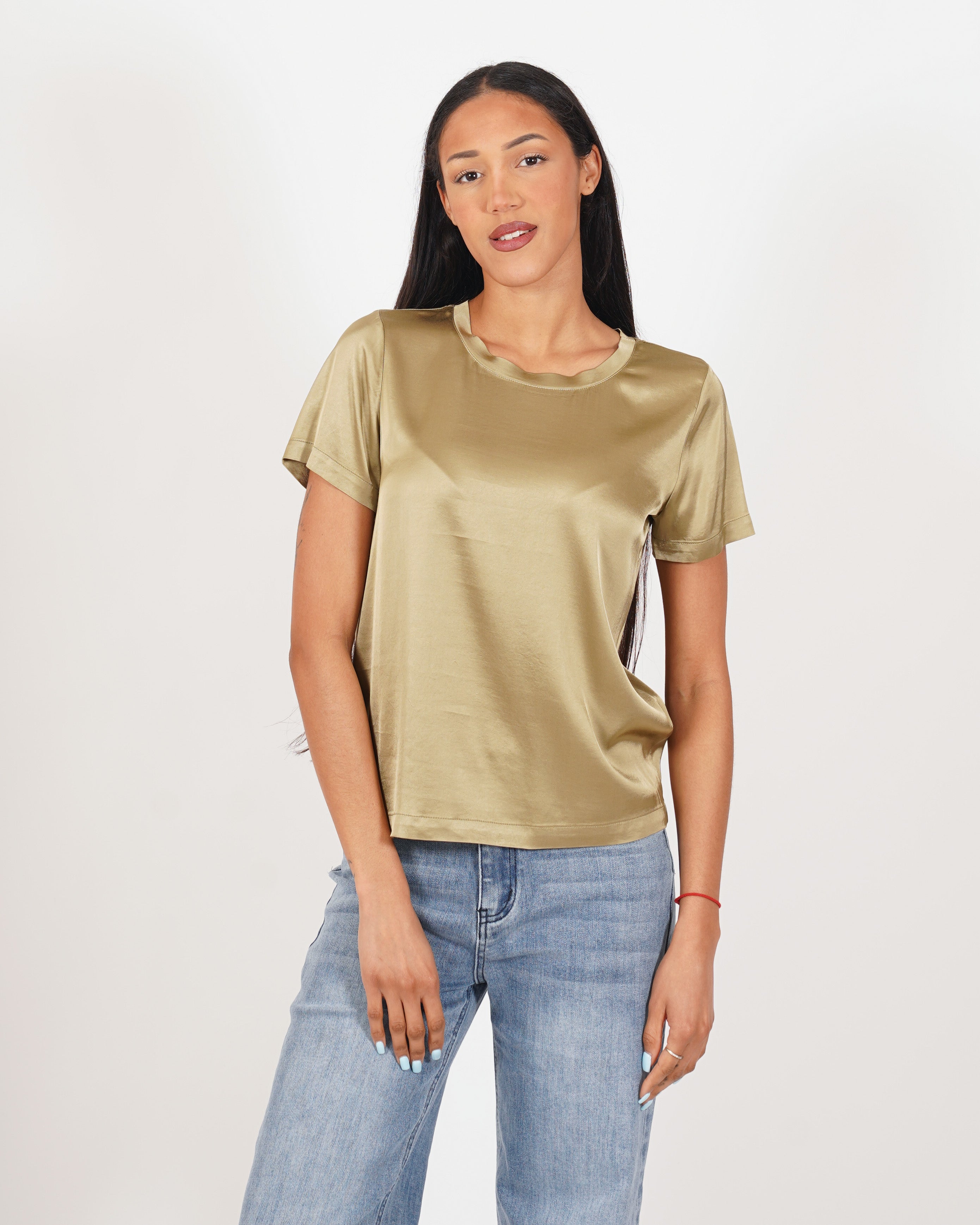 Blusa girocollo mezza manica in raso - Rewill