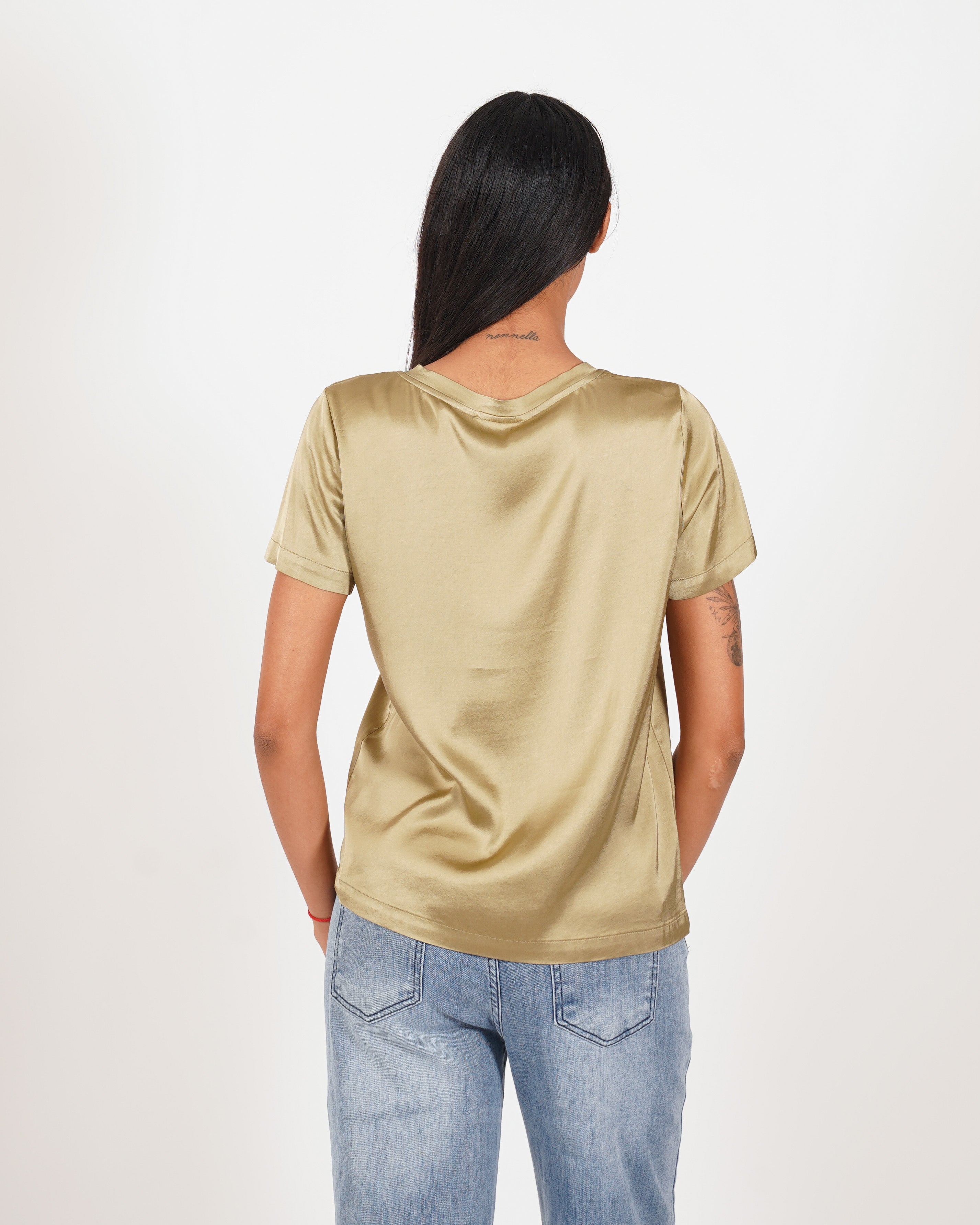 Blusa girocollo mezza manica in raso - Rewill