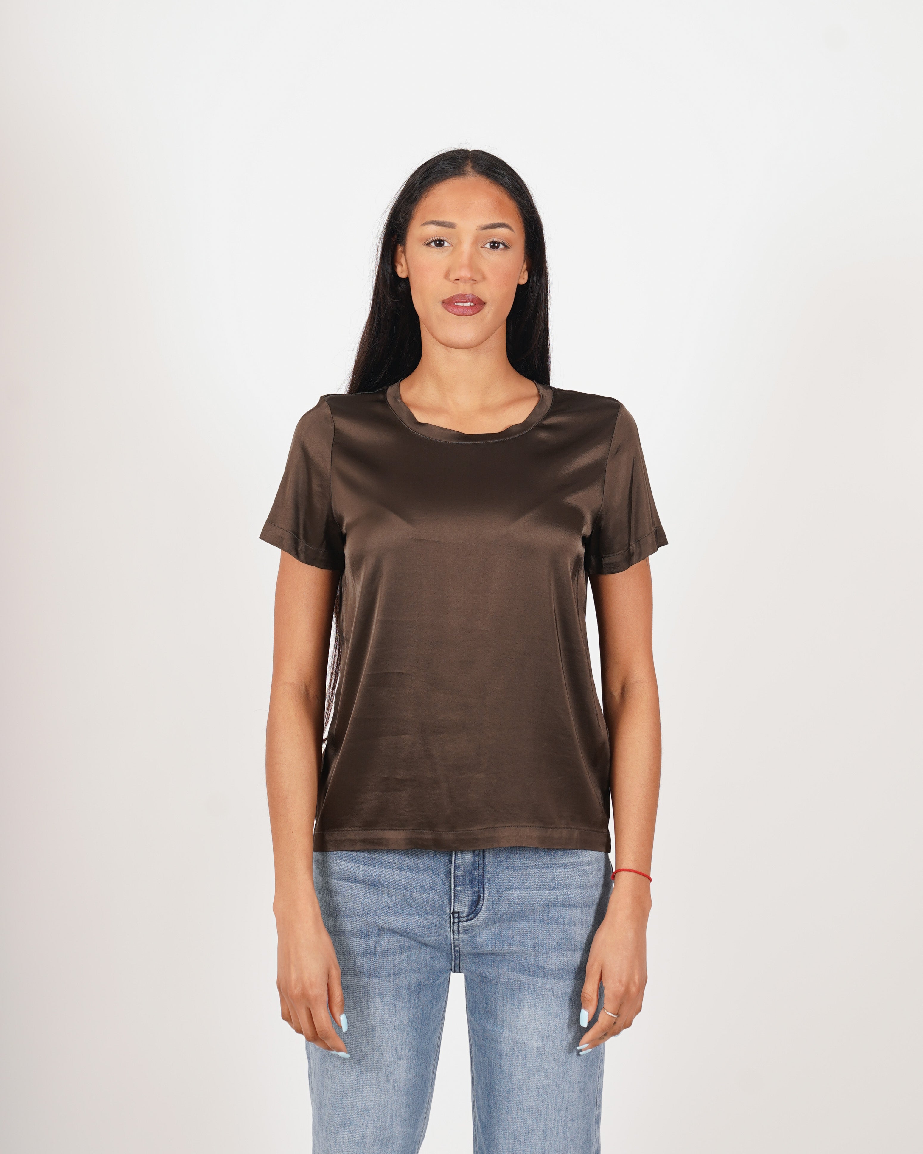 Blusa girocollo mezza manica in raso - Rewill
