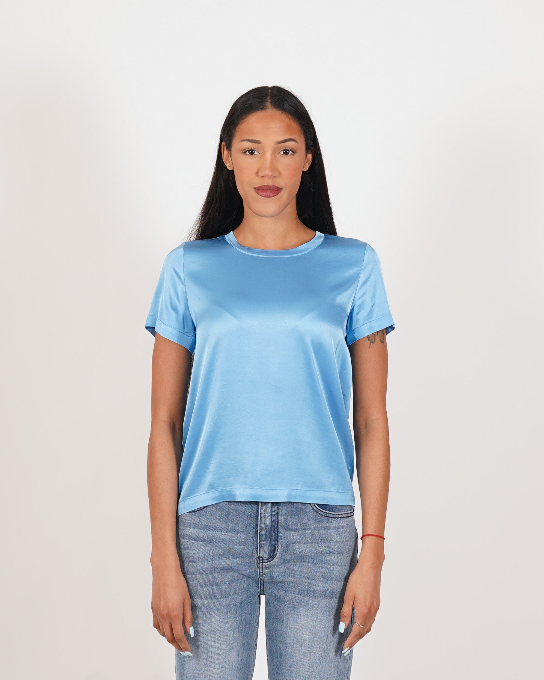 Blusa girocollo mezza manica in raso - Rewill