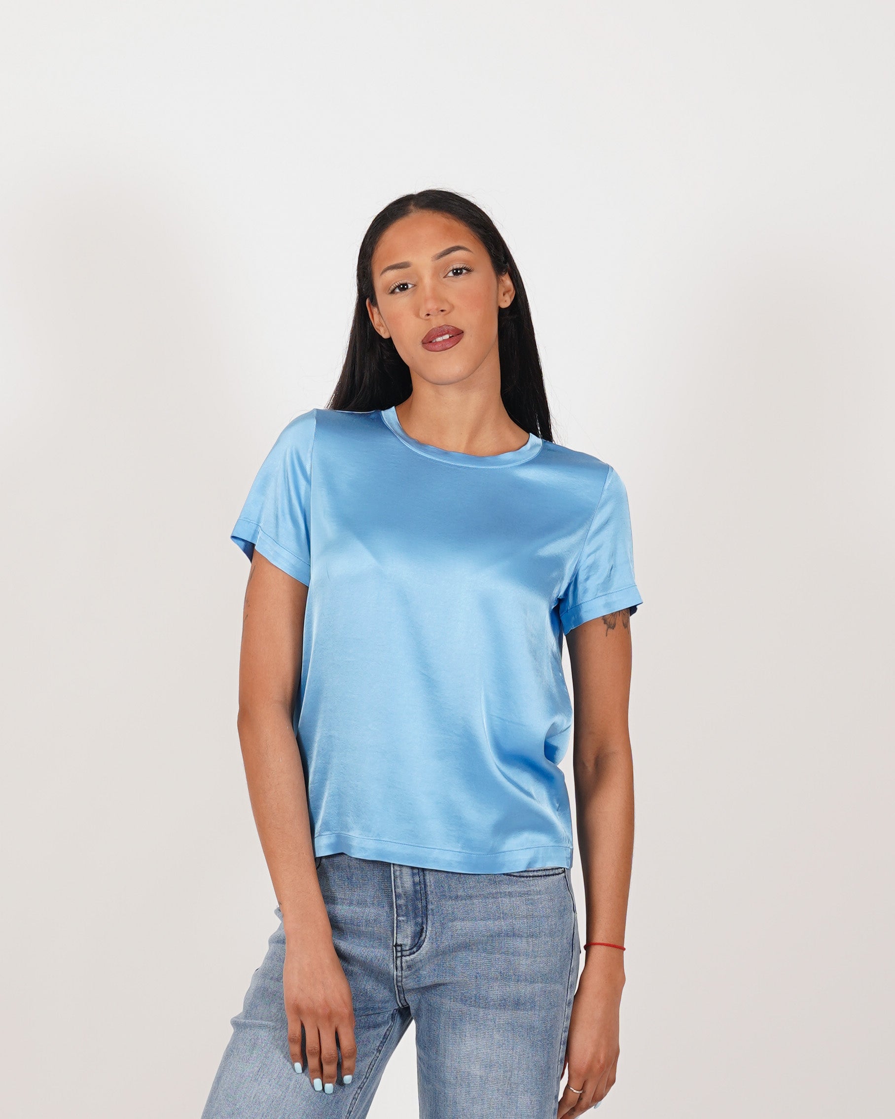 Blusa girocollo mezza manica in raso - Rewill