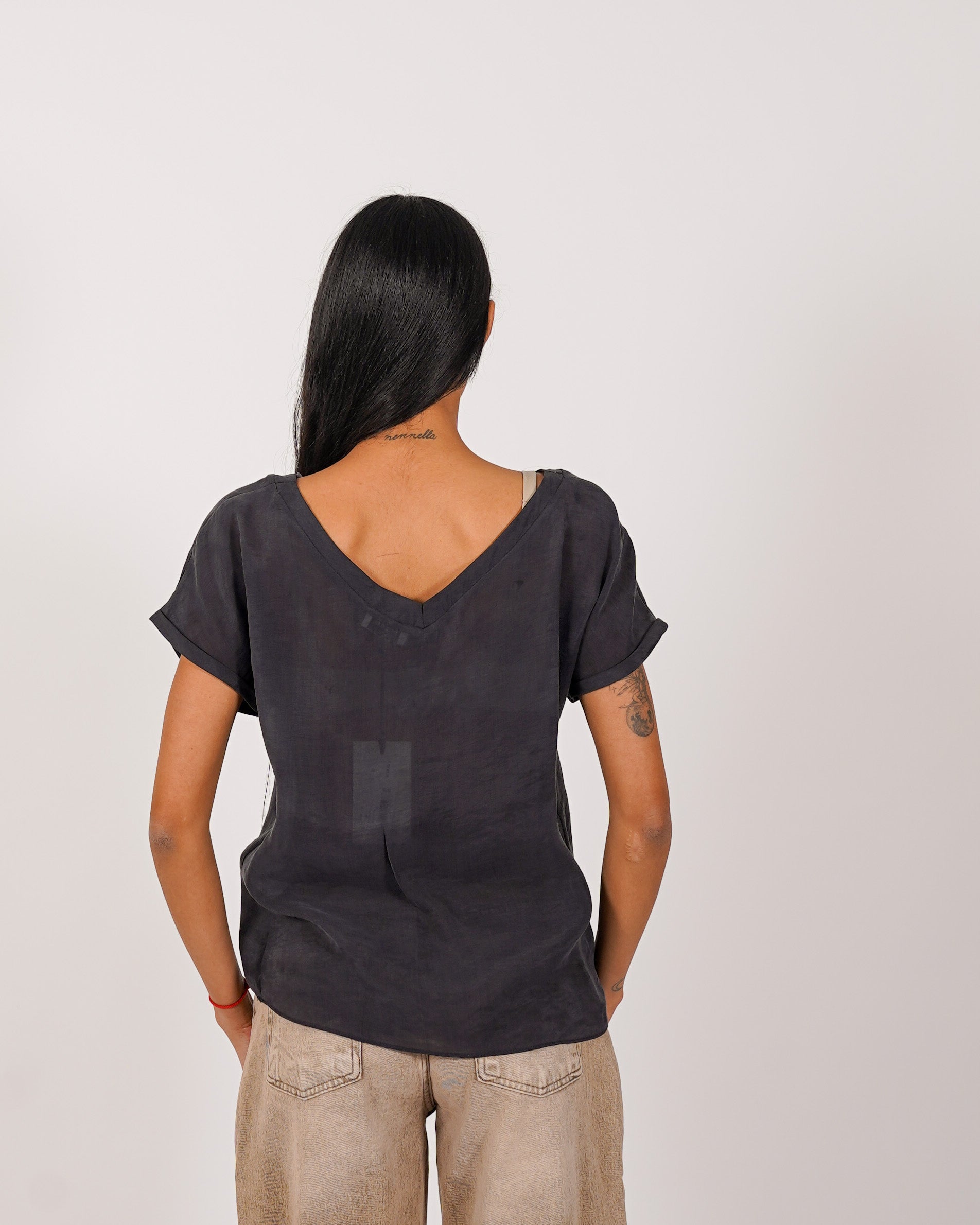 Shirt scollo a v in tessuto lyocell - Bartola