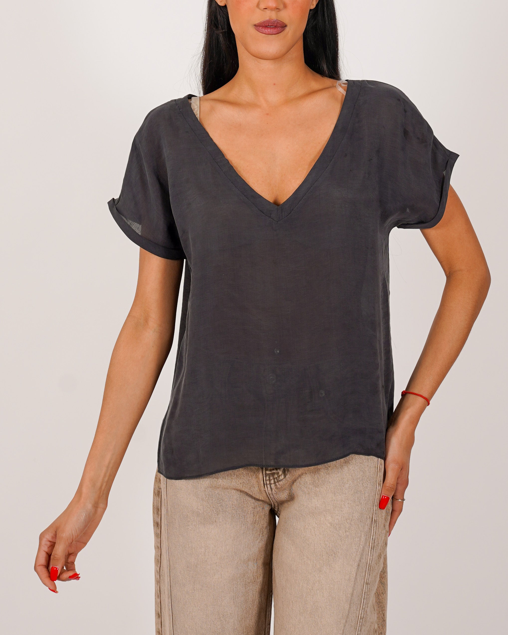 Shirt scollo a v in tessuto lyocell - Bartola
