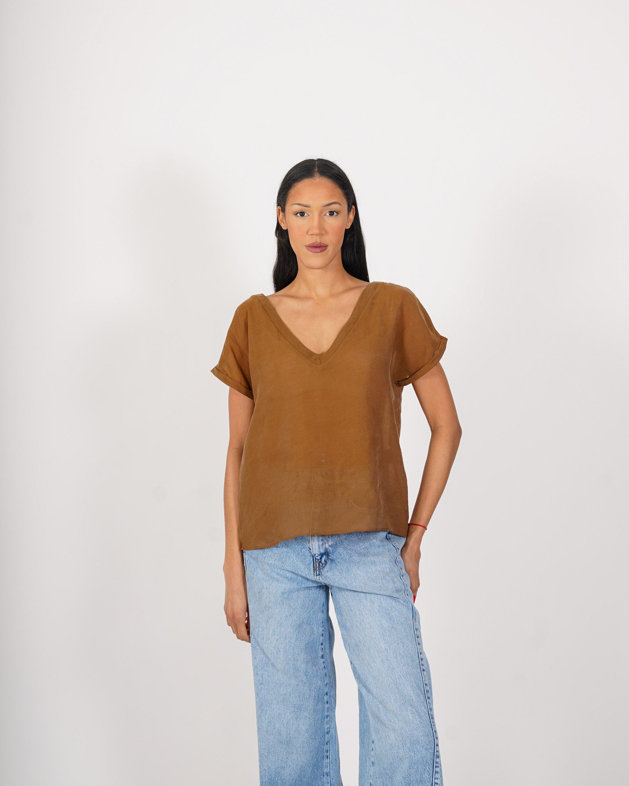 Shirt scollo a v in tessuto lyocell - Bartola