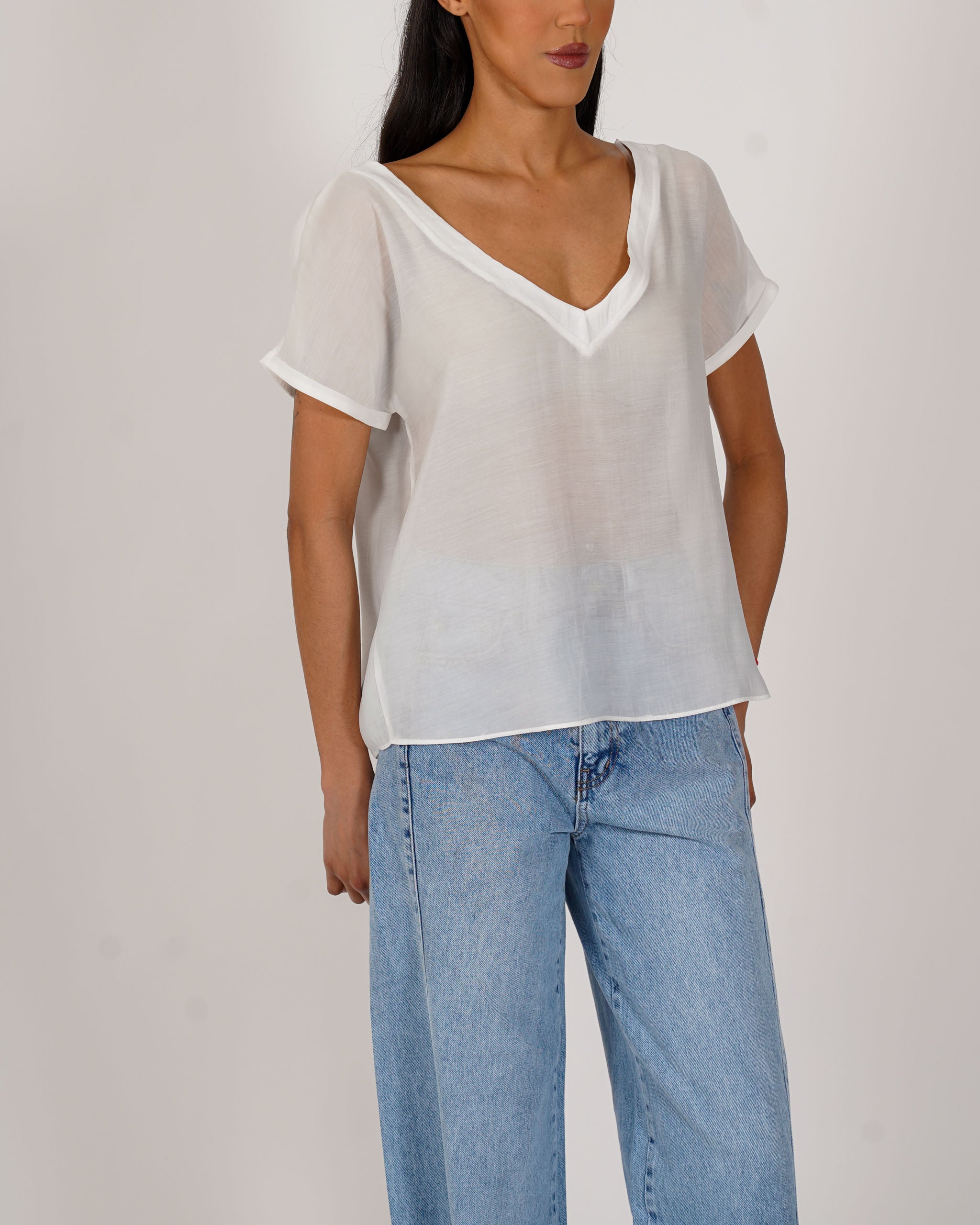 Shirt scollo a v in tessuto lyocell - Bartola