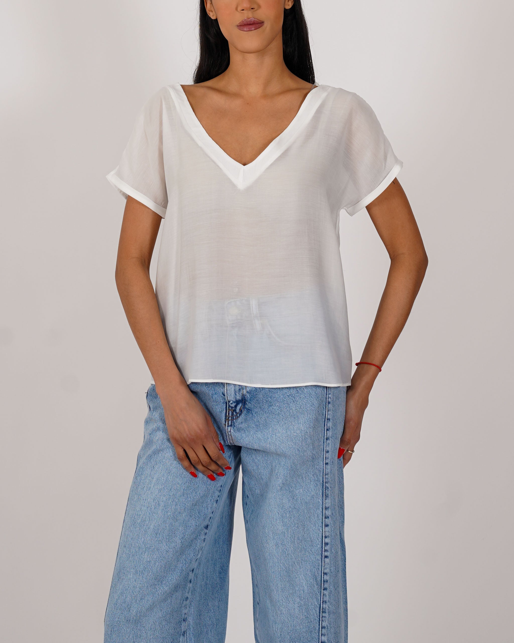 Shirt scollo a v in tessuto lyocell - Bartola