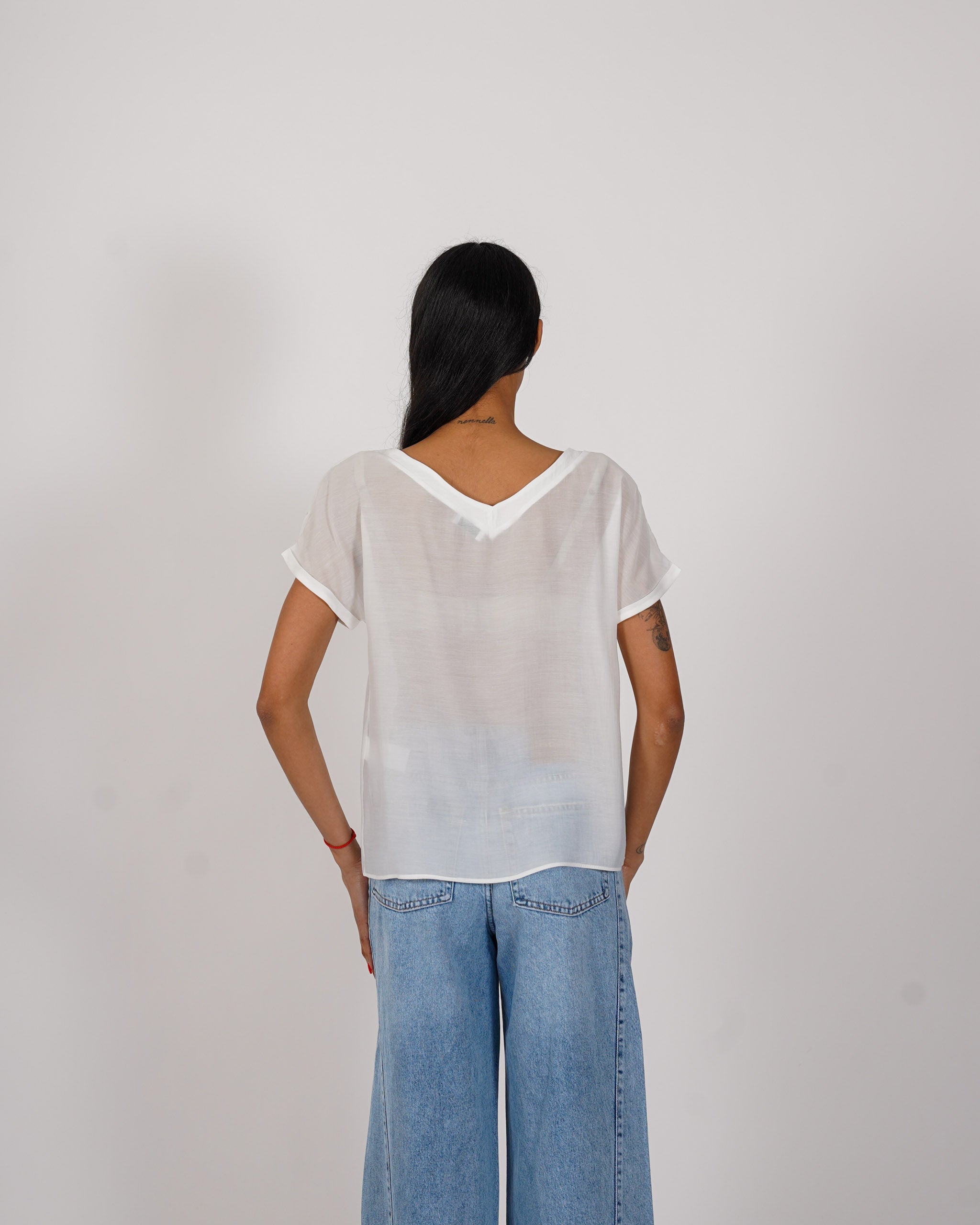 Shirt scollo a v in tessuto lyocell - Bartola