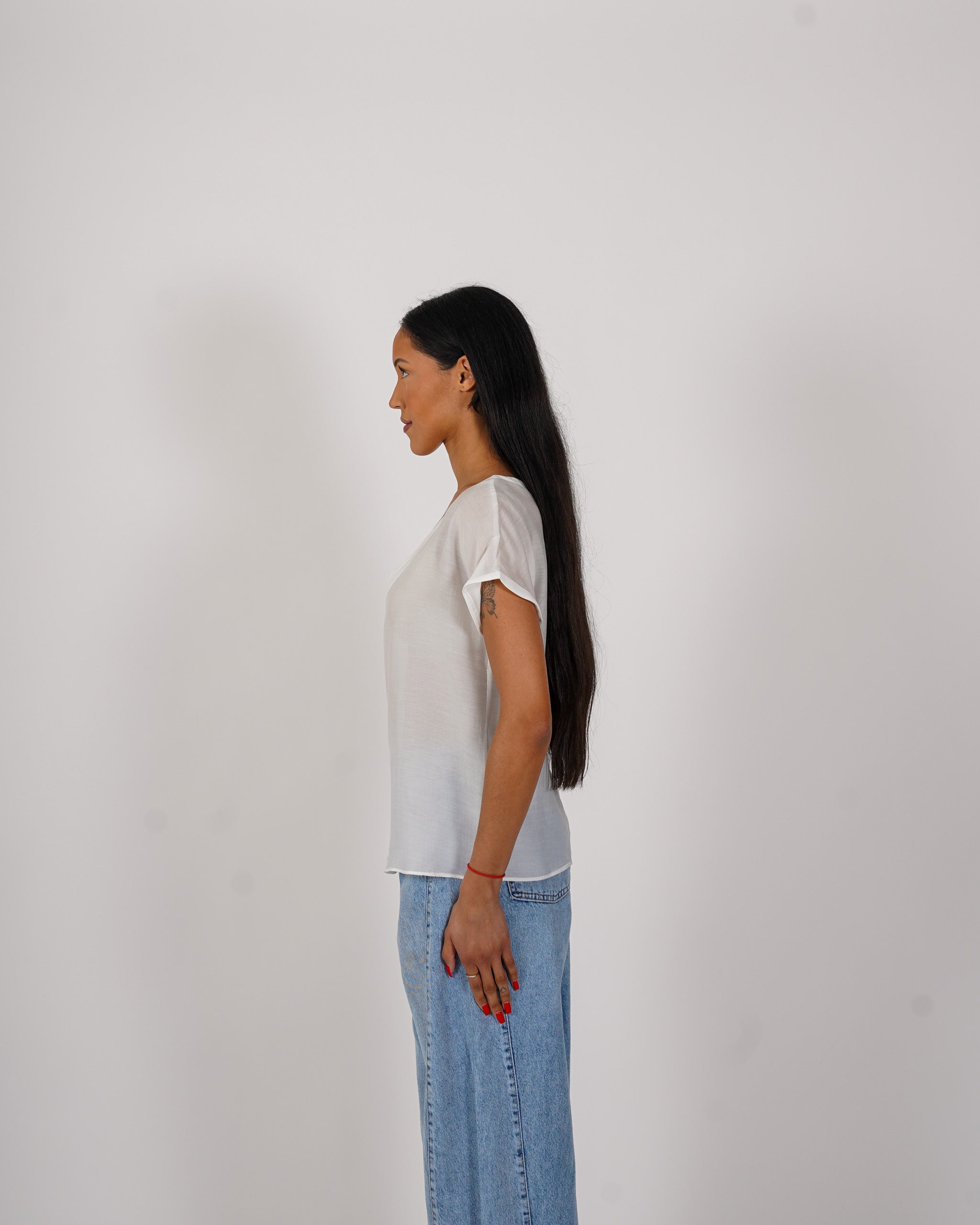 Shirt scollo a v in tessuto lyocell - Bartola
