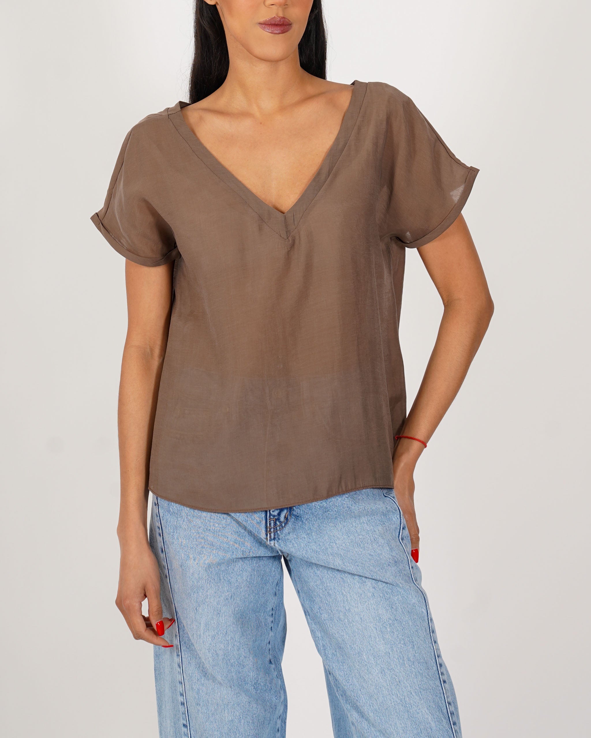 Shirt scollo a v in tessuto lyocell - Bartola