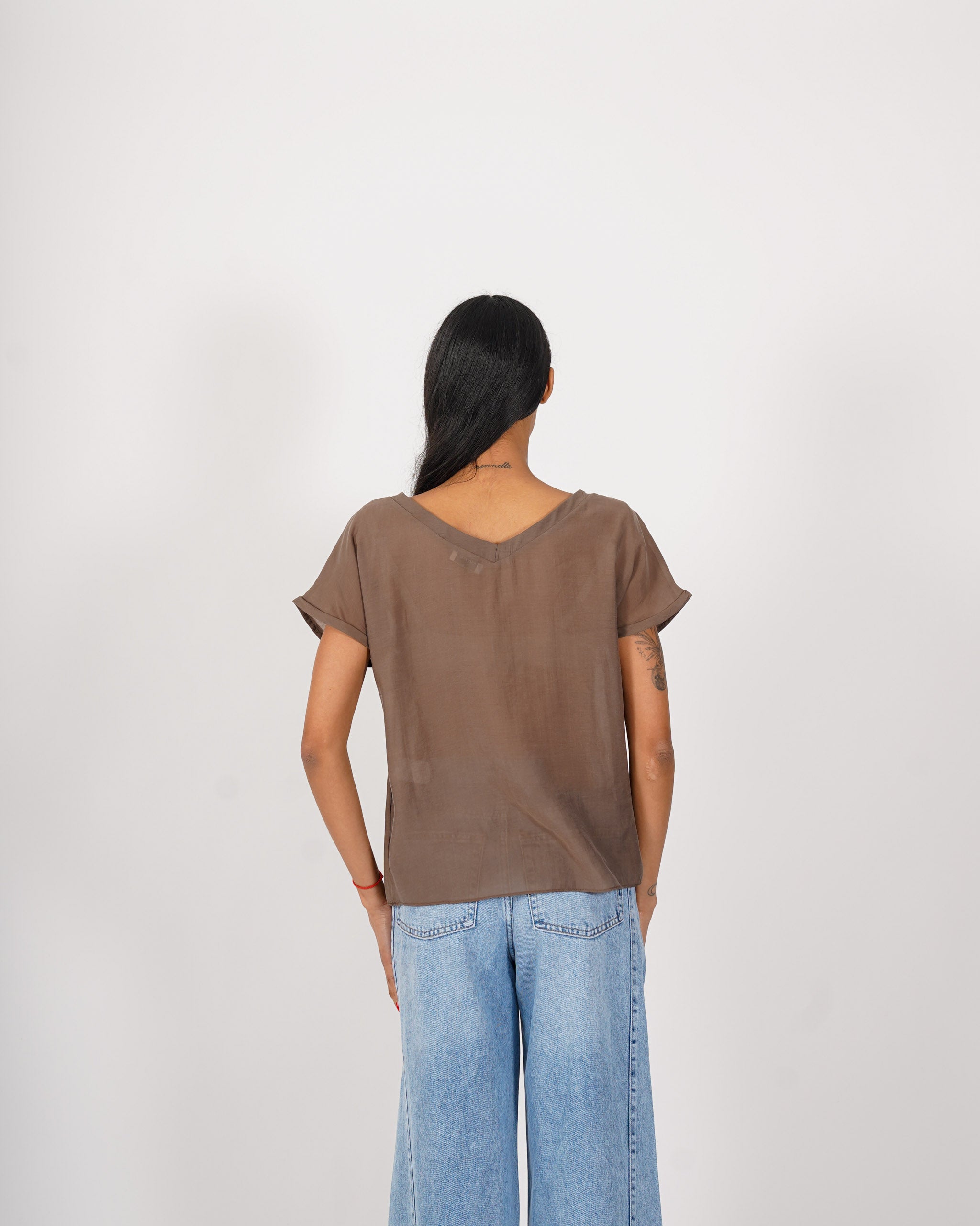 Shirt scollo a v in tessuto lyocell - Bartola